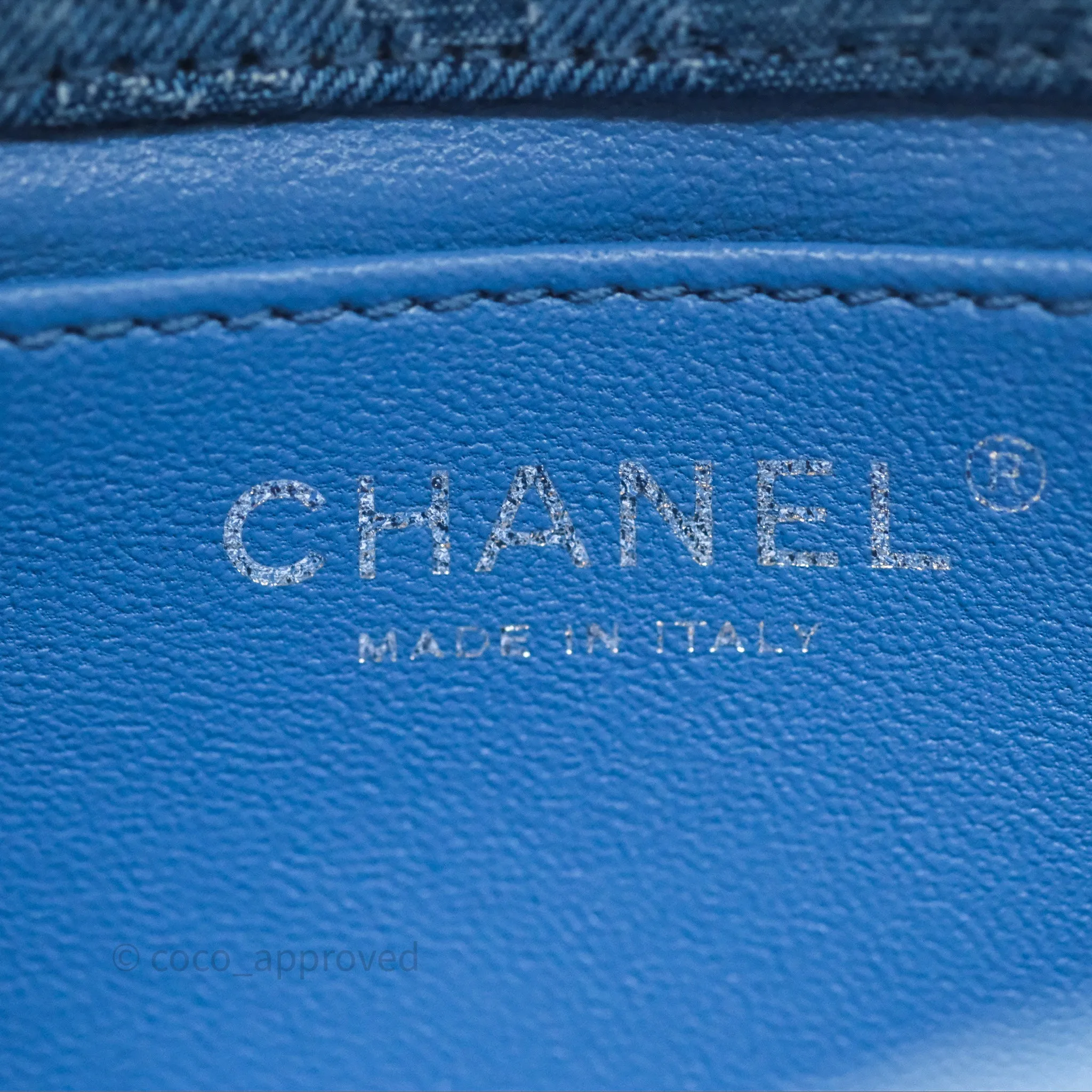 Chanel Quilted Camellia Printed Heart Crush Mini Flap Bag Blue Denim Aged Silver Hardware