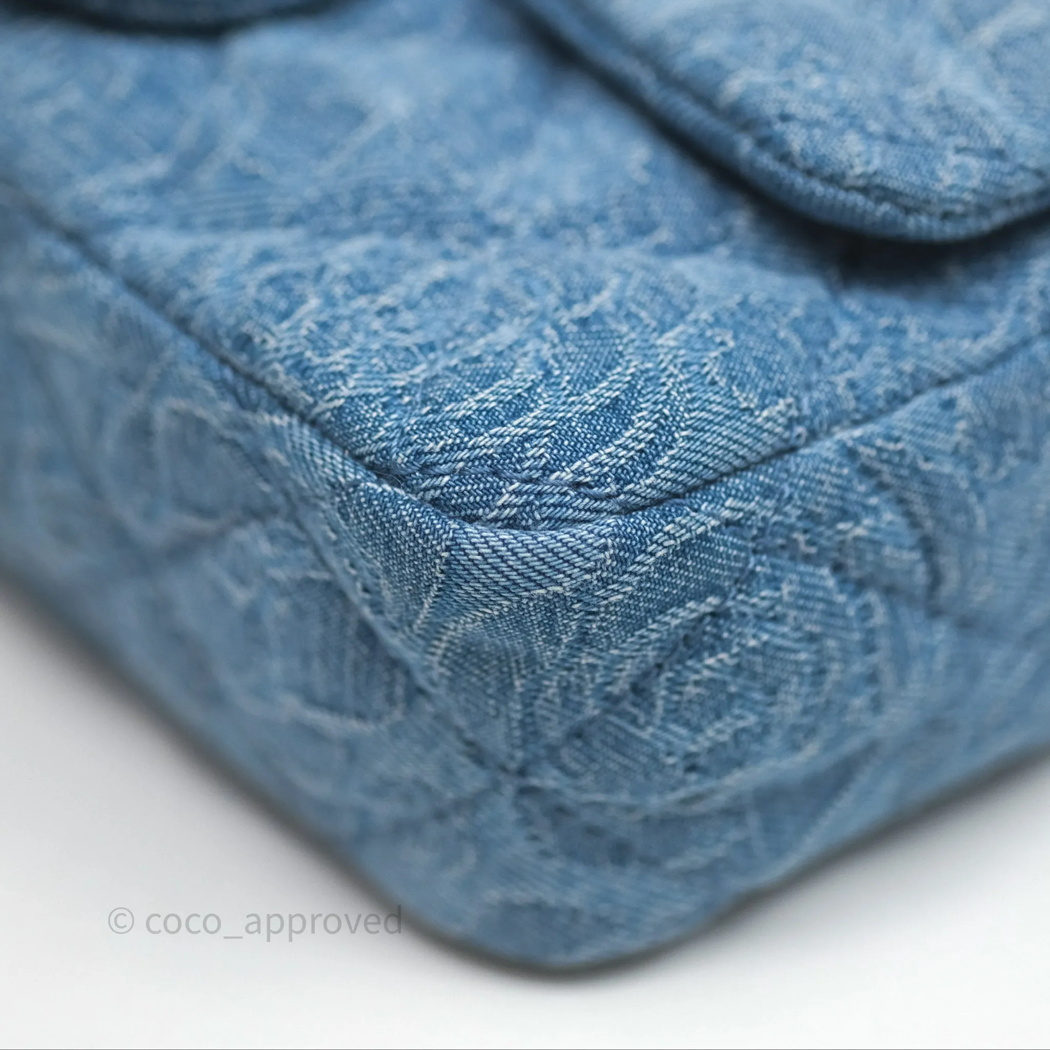 Chanel Quilted Camellia Printed Heart Crush Mini Flap Bag Blue Denim Aged Silver Hardware
