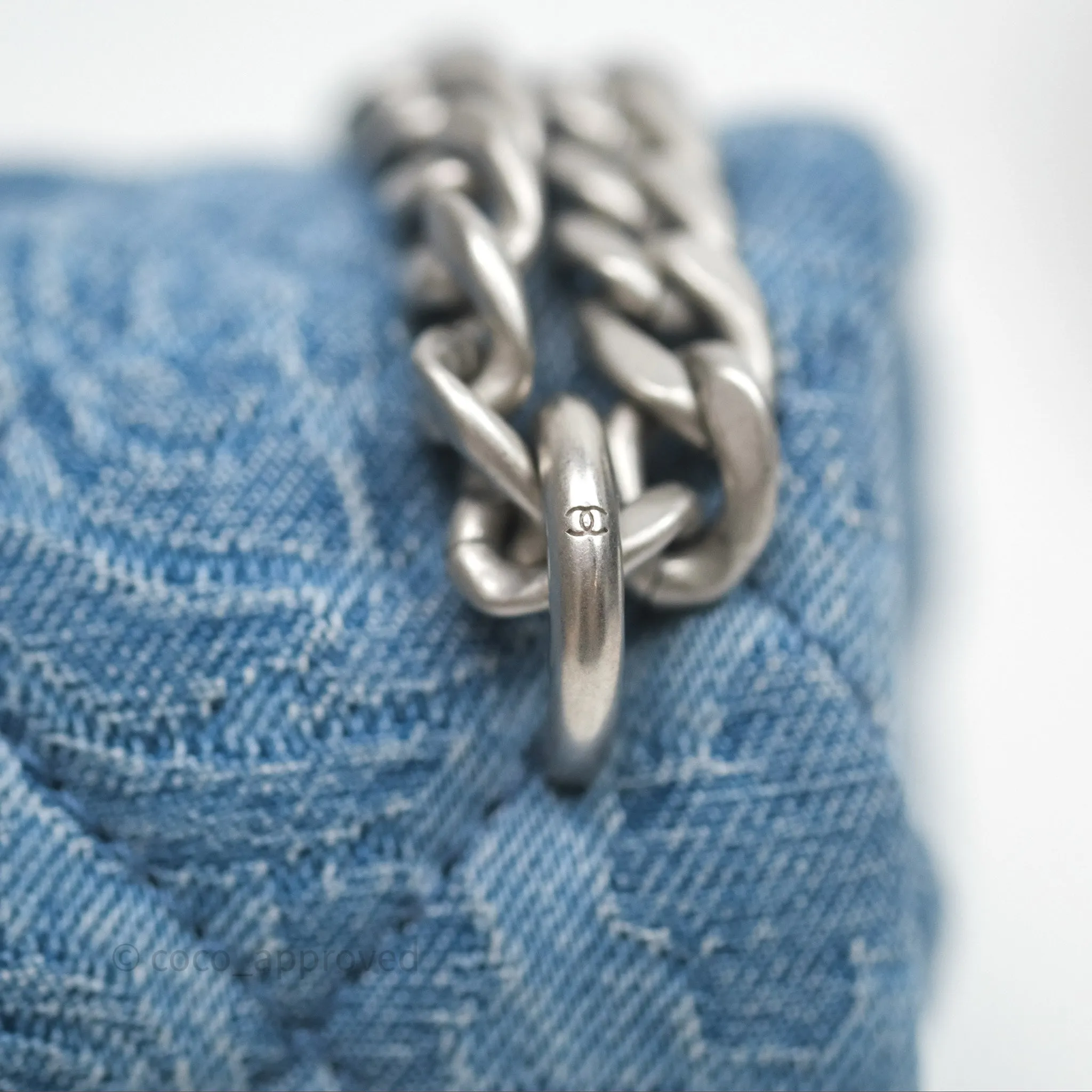Chanel Quilted Camellia Printed Heart Crush Mini Flap Bag Blue Denim Aged Silver Hardware