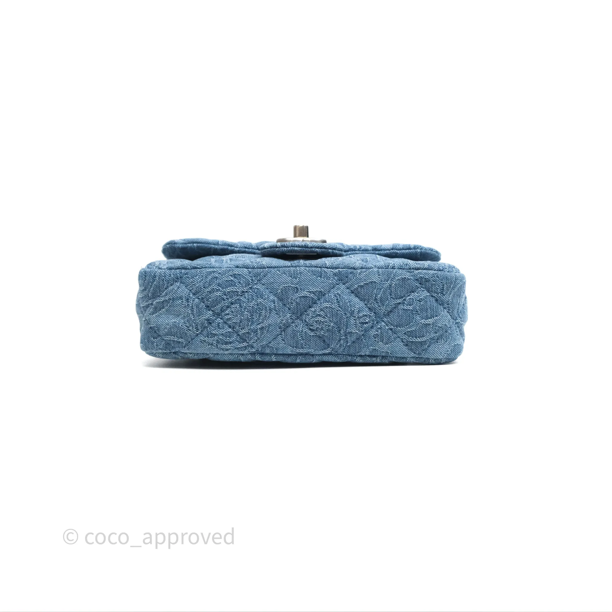 Chanel Quilted Camellia Printed Heart Crush Mini Flap Bag Blue Denim Aged Silver Hardware