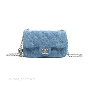 Chanel Quilted Camellia Printed Heart Crush Mini Flap Bag Blue Denim Aged Silver Hardware