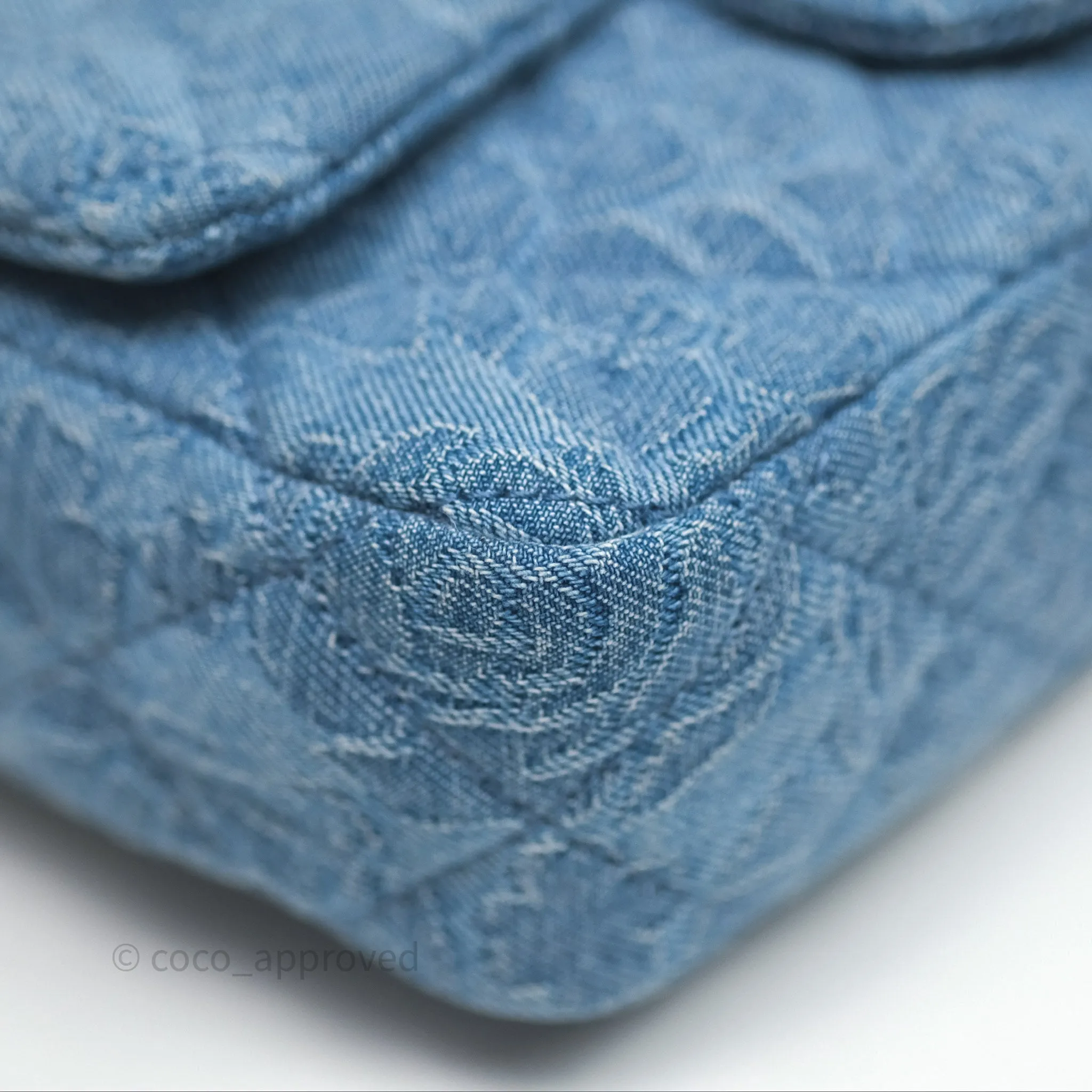 Chanel Quilted Camellia Printed Heart Crush Mini Flap Bag Blue Denim Aged Silver Hardware