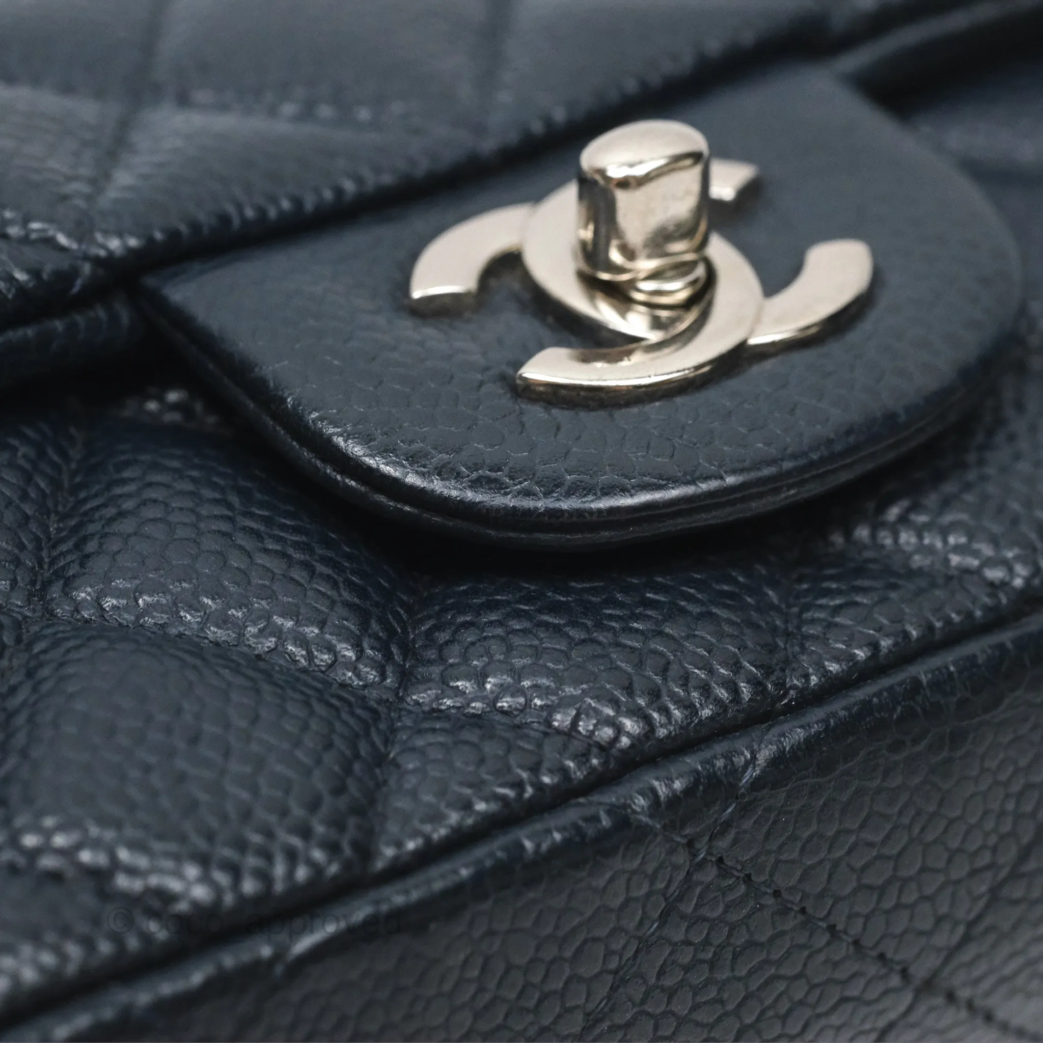 Chanel Quilted Extra Mini Rectangular Flap Dark Navy Caviar Silver Hardware