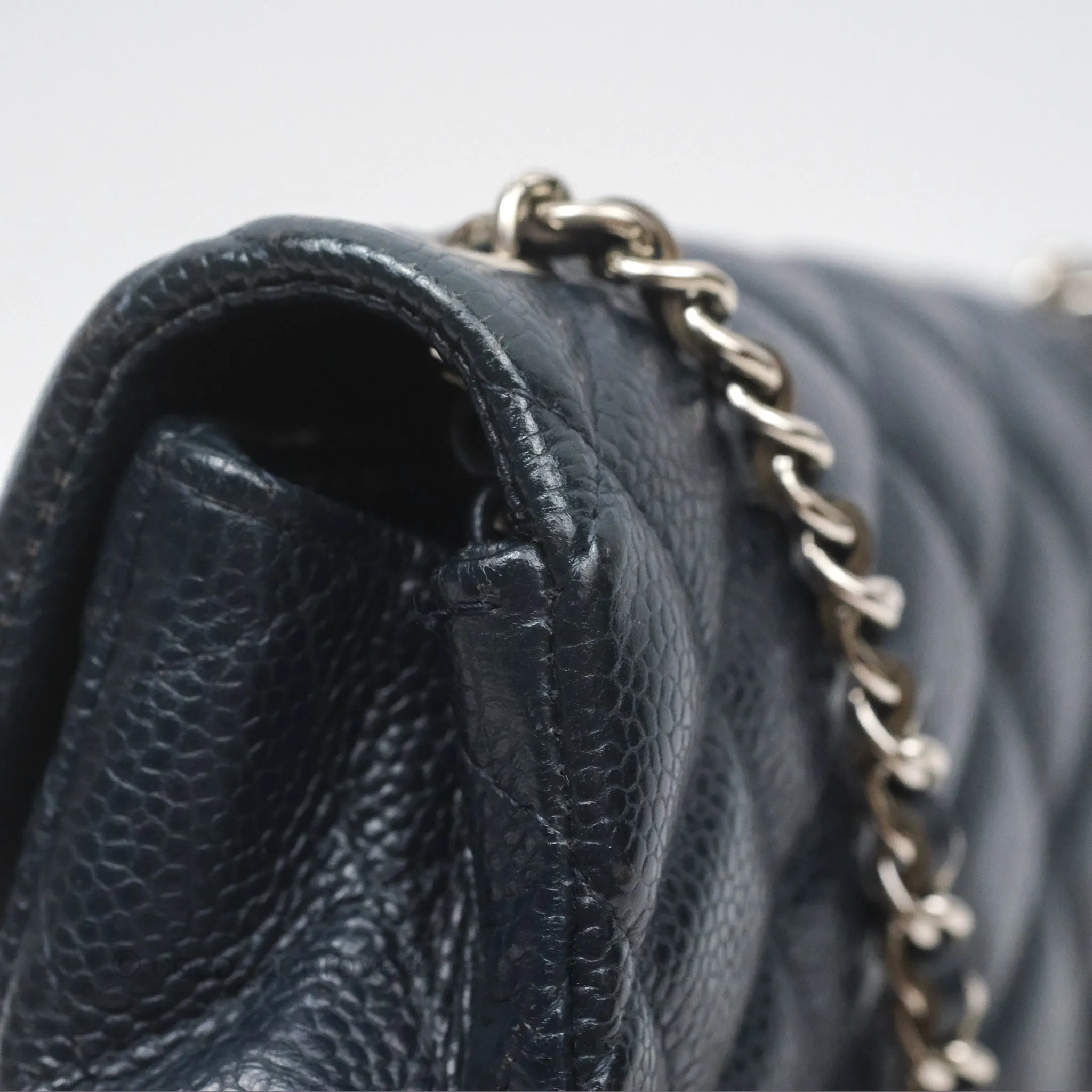 Chanel Quilted Extra Mini Rectangular Flap Dark Navy Caviar Silver Hardware