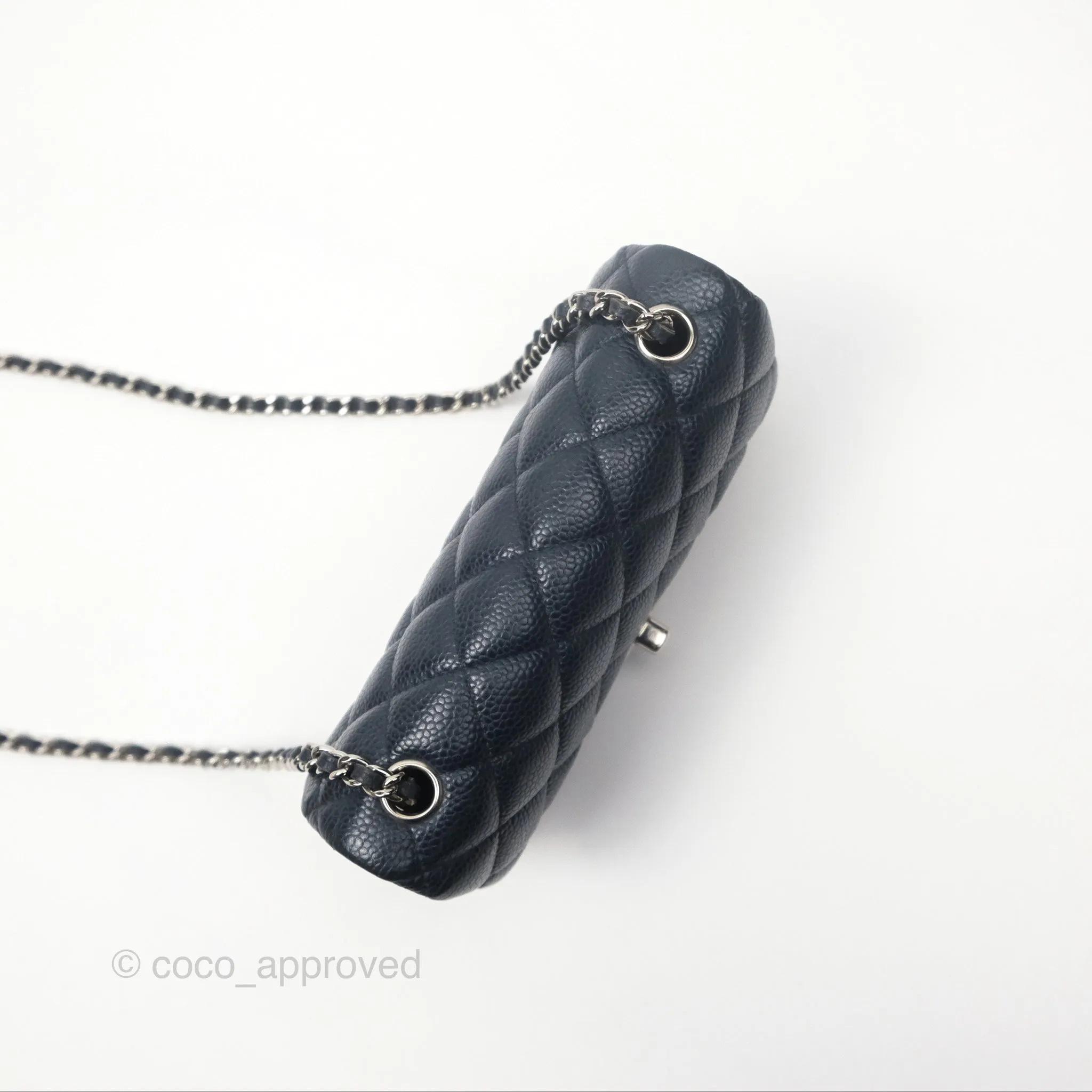 Chanel Quilted Extra Mini Rectangular Flap Dark Navy Caviar Silver Hardware