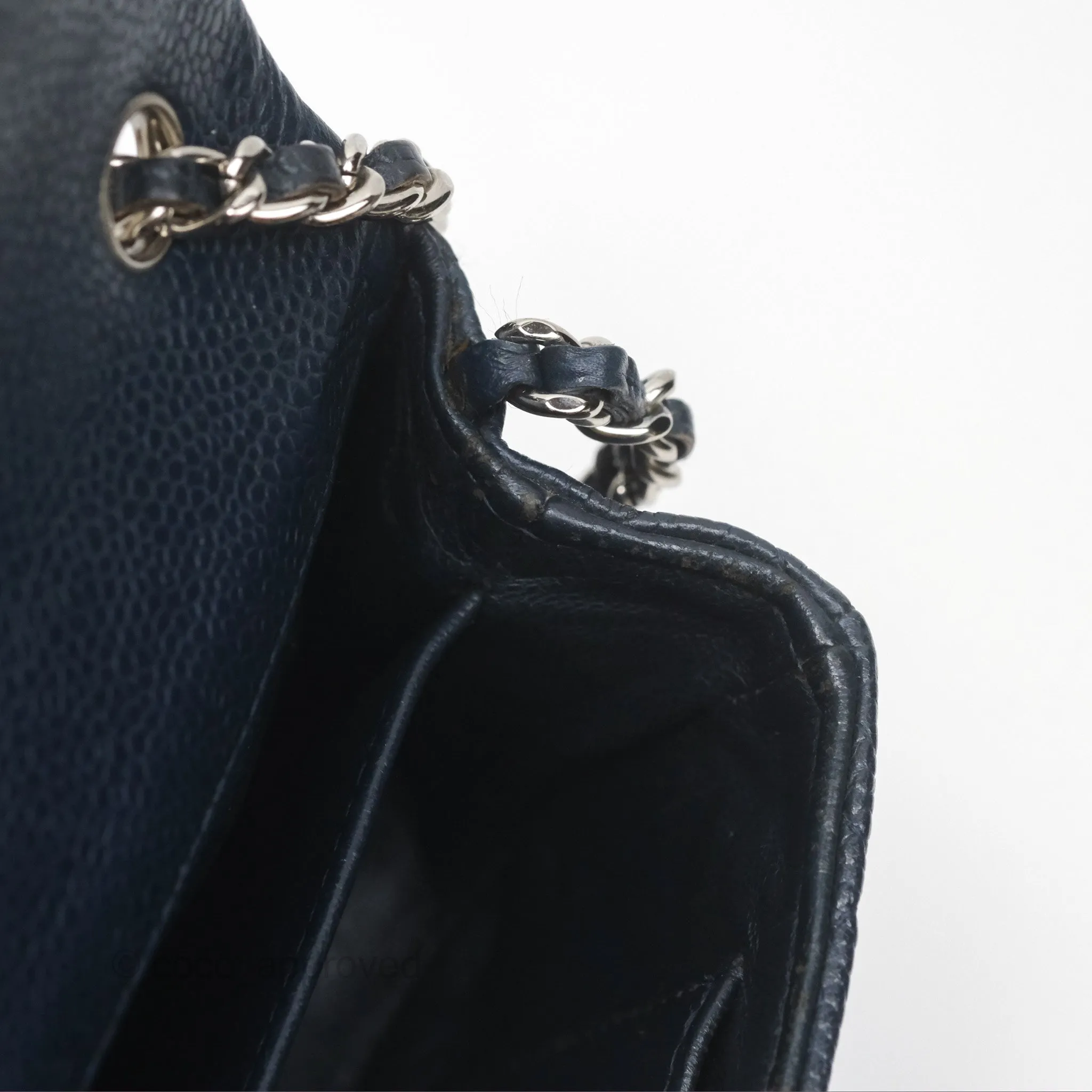 Chanel Quilted Extra Mini Rectangular Flap Dark Navy Caviar Silver Hardware
