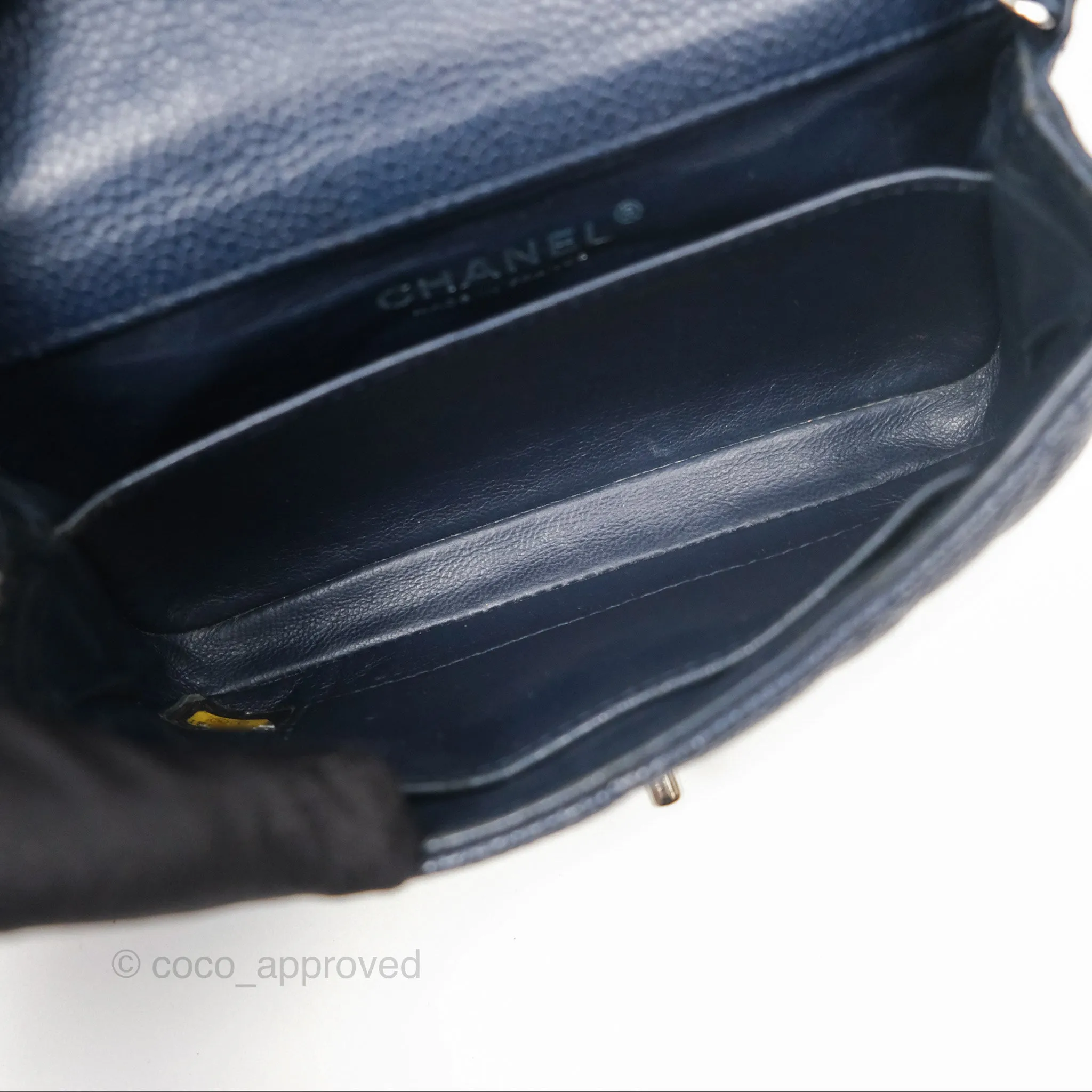 Chanel Quilted Extra Mini Rectangular Flap Dark Navy Caviar Silver Hardware