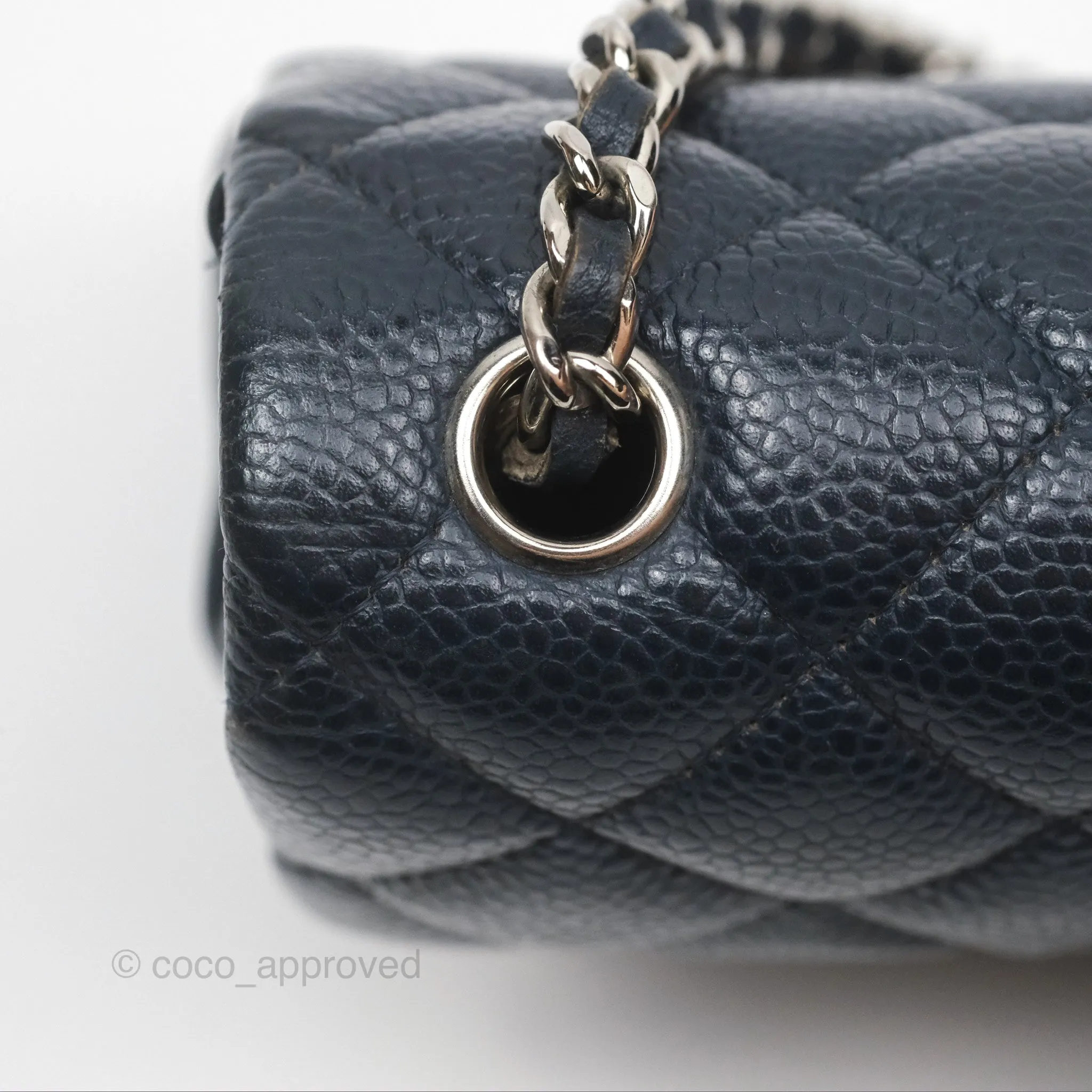 Chanel Quilted Extra Mini Rectangular Flap Dark Navy Caviar Silver Hardware