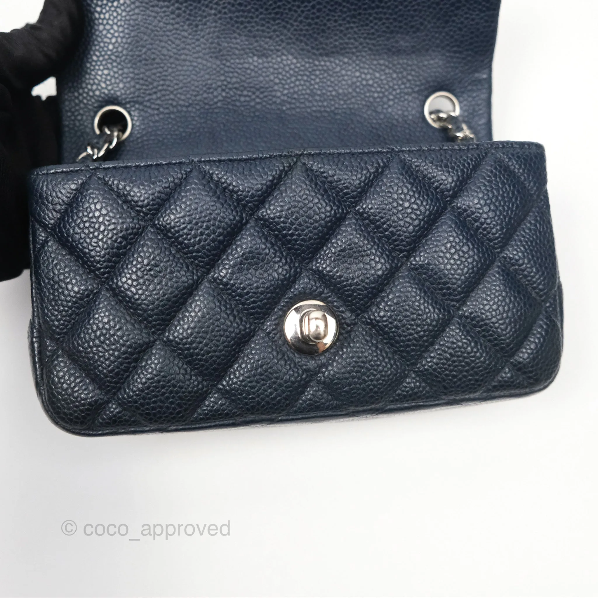 Chanel Quilted Extra Mini Rectangular Flap Dark Navy Caviar Silver Hardware