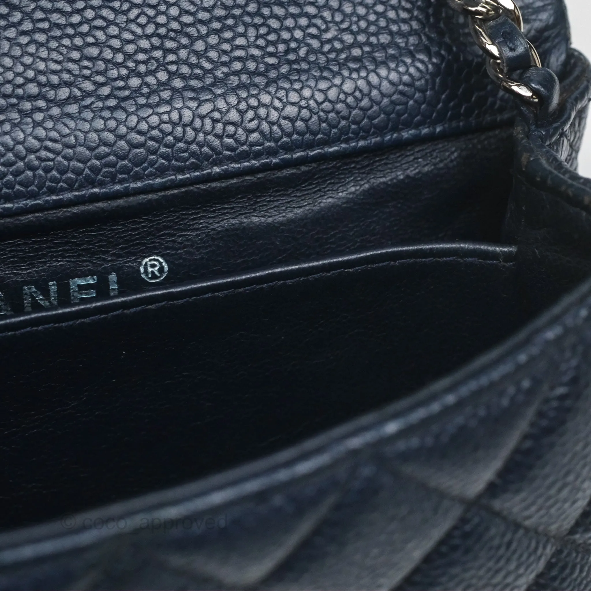 Chanel Quilted Extra Mini Rectangular Flap Dark Navy Caviar Silver Hardware