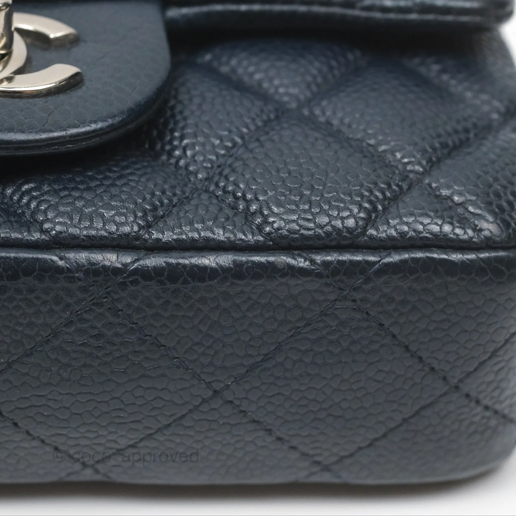 Chanel Quilted Extra Mini Rectangular Flap Dark Navy Caviar Silver Hardware