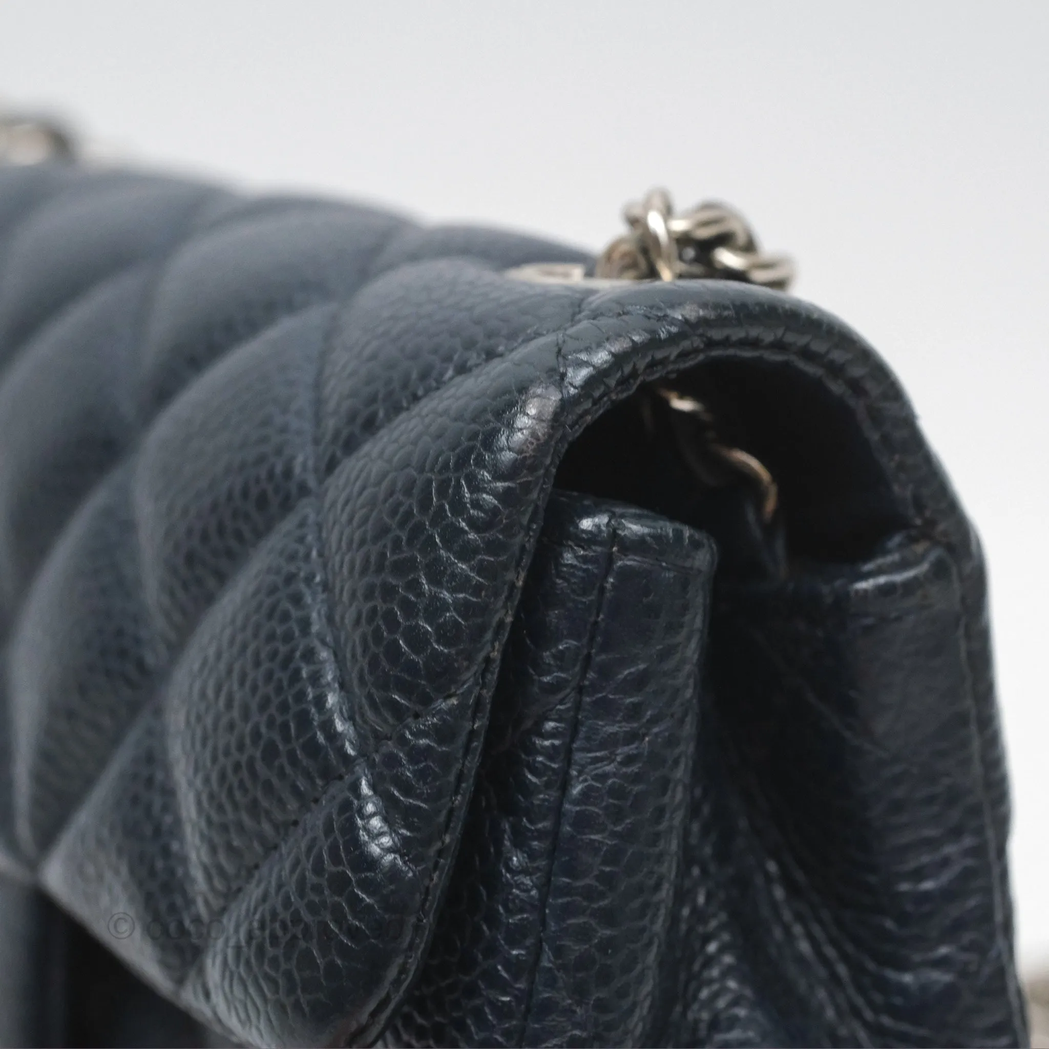 Chanel Quilted Extra Mini Rectangular Flap Dark Navy Caviar Silver Hardware