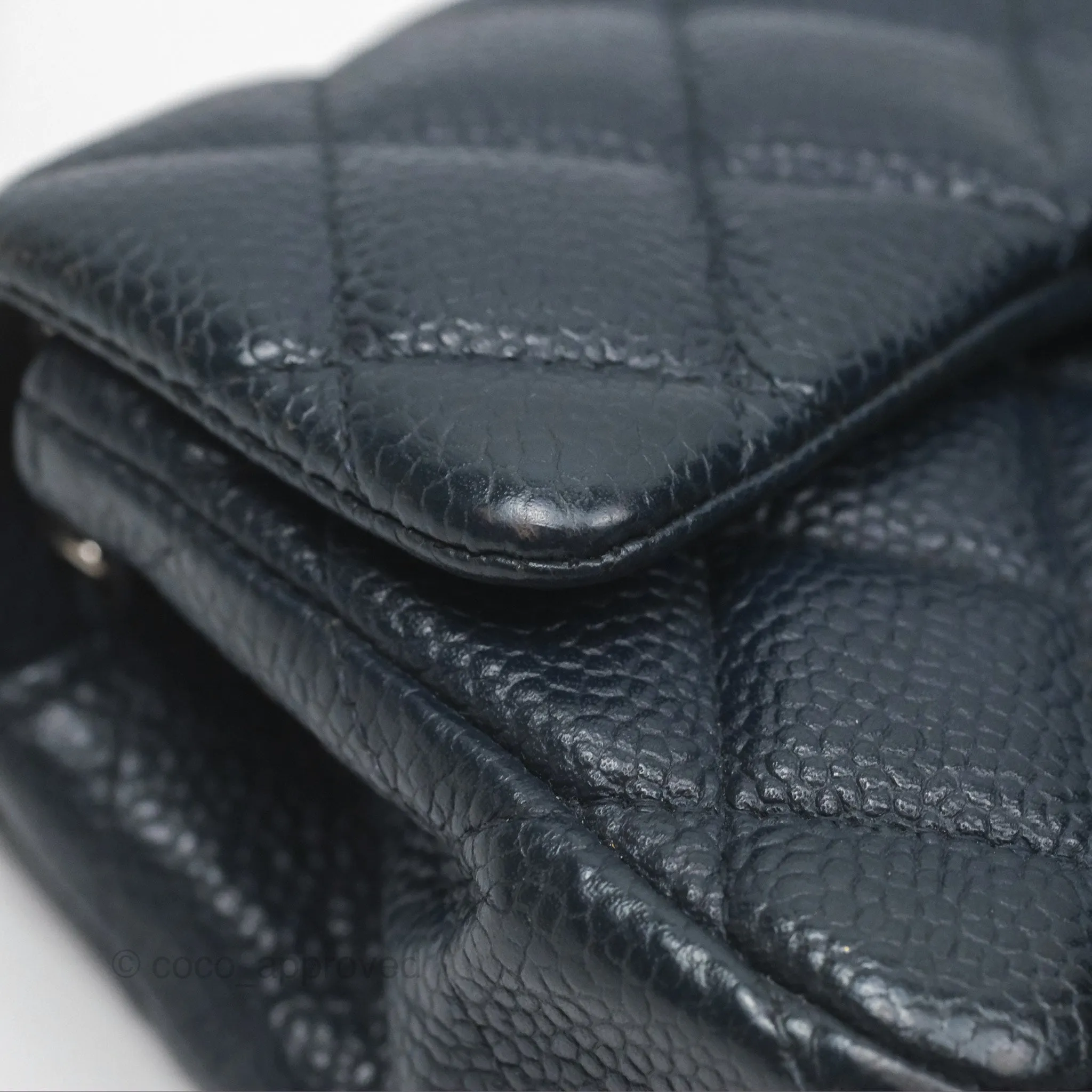 Chanel Quilted Extra Mini Rectangular Flap Dark Navy Caviar Silver Hardware