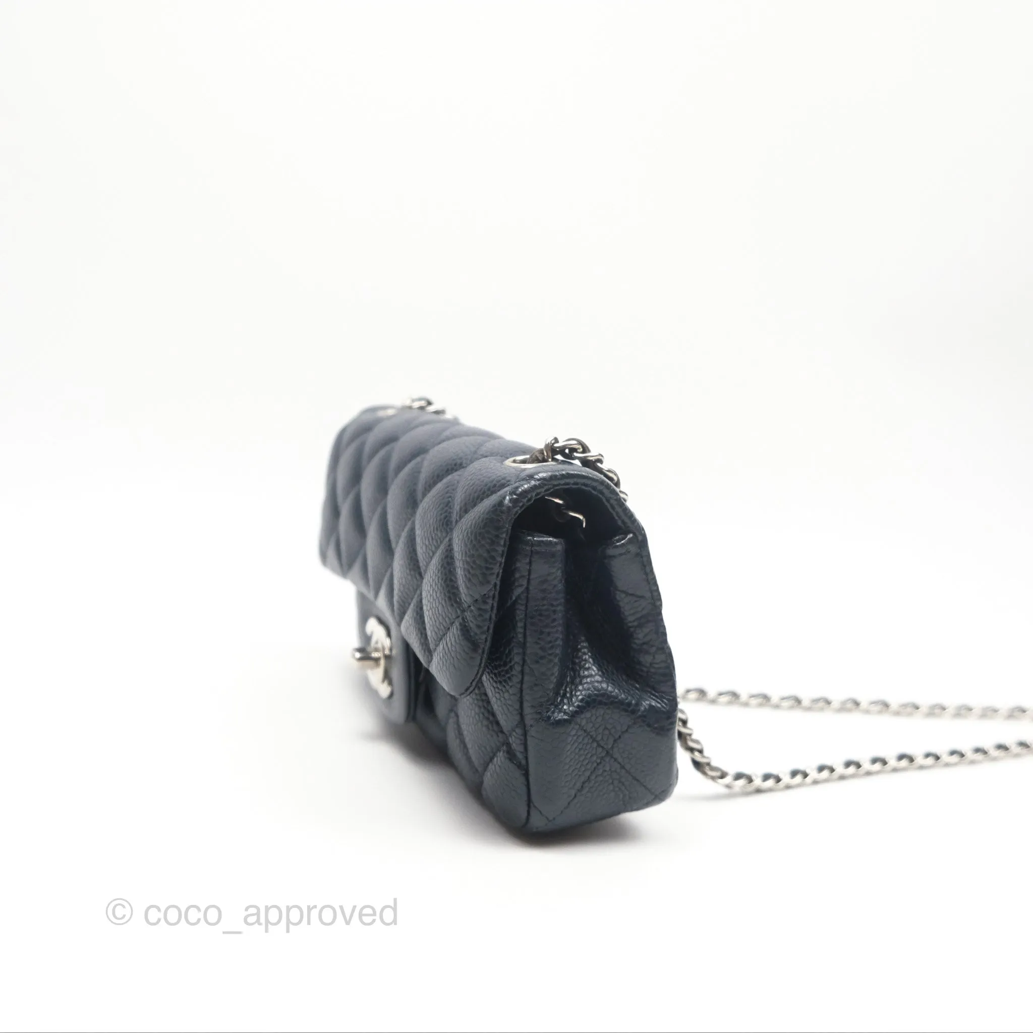 Chanel Quilted Extra Mini Rectangular Flap Dark Navy Caviar Silver Hardware