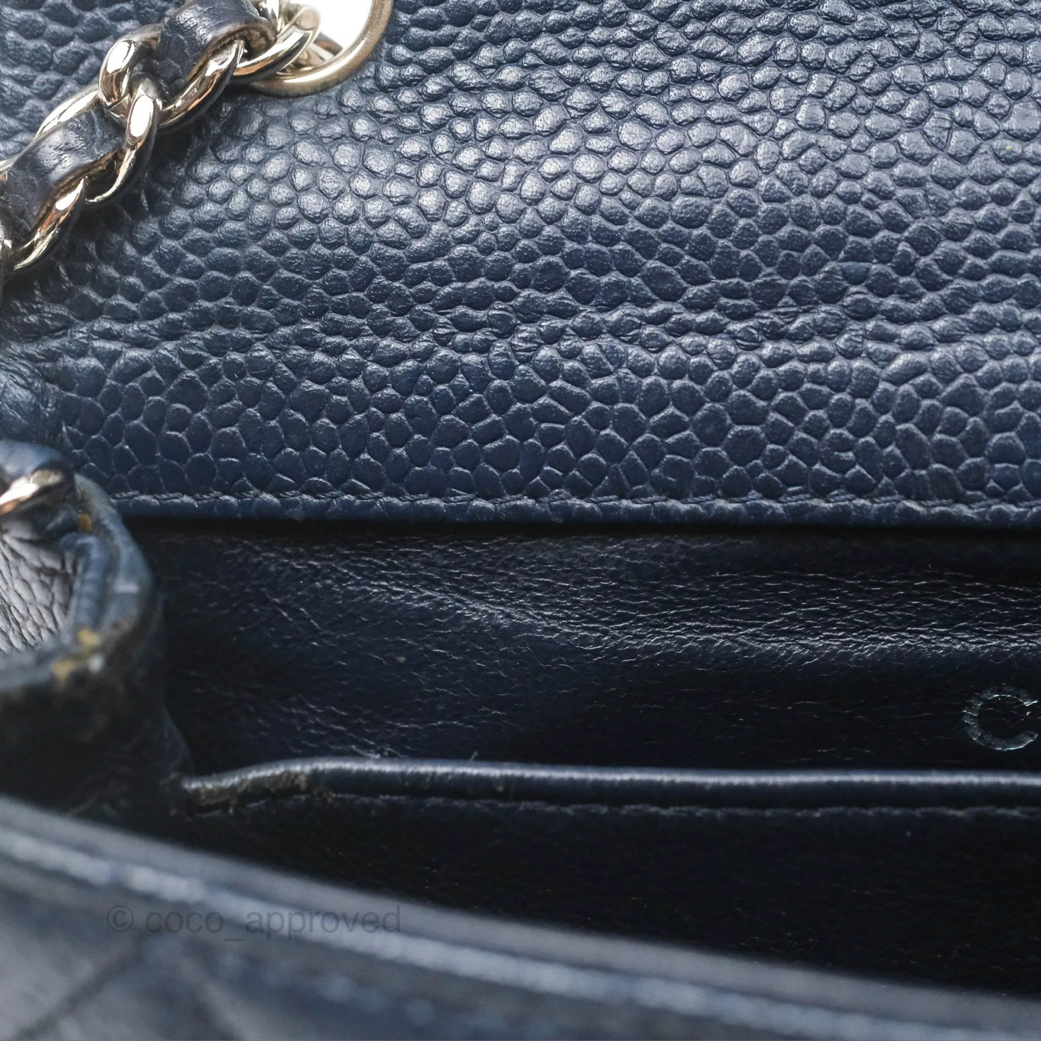 Chanel Quilted Extra Mini Rectangular Flap Dark Navy Caviar Silver Hardware