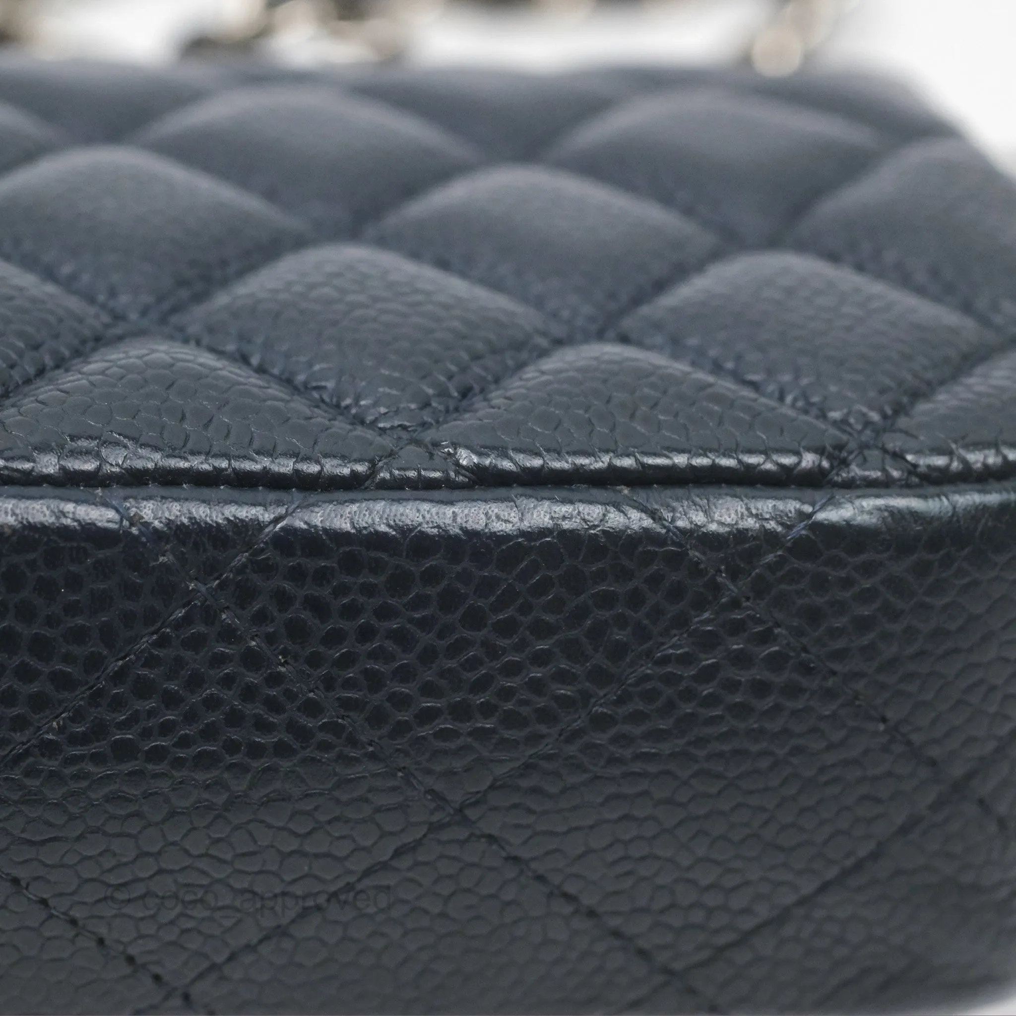 Chanel Quilted Extra Mini Rectangular Flap Dark Navy Caviar Silver Hardware