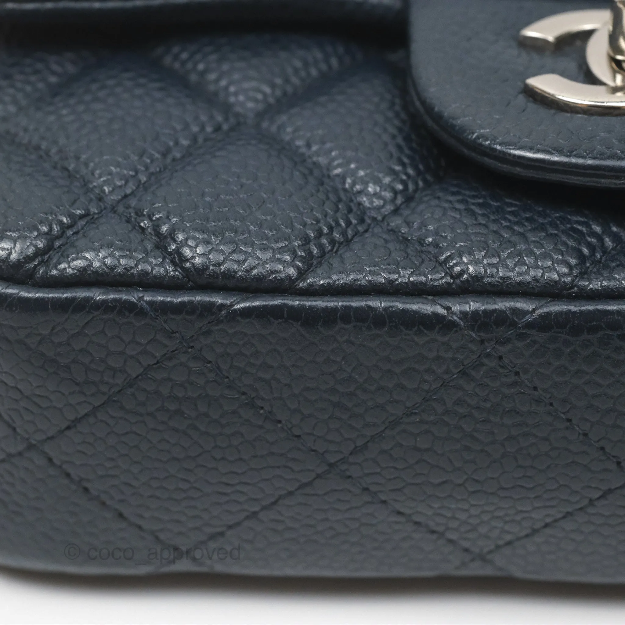 Chanel Quilted Extra Mini Rectangular Flap Dark Navy Caviar Silver Hardware