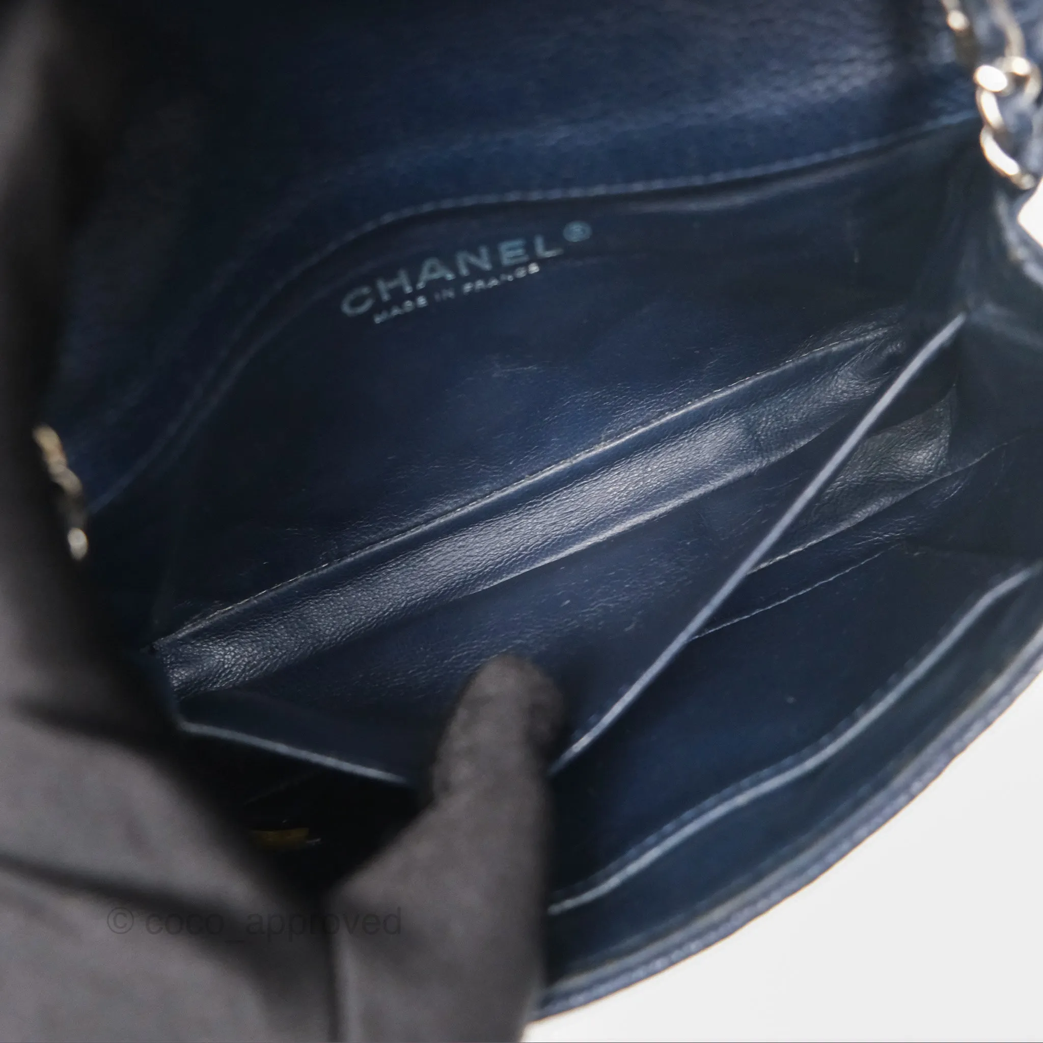 Chanel Quilted Extra Mini Rectangular Flap Dark Navy Caviar Silver Hardware