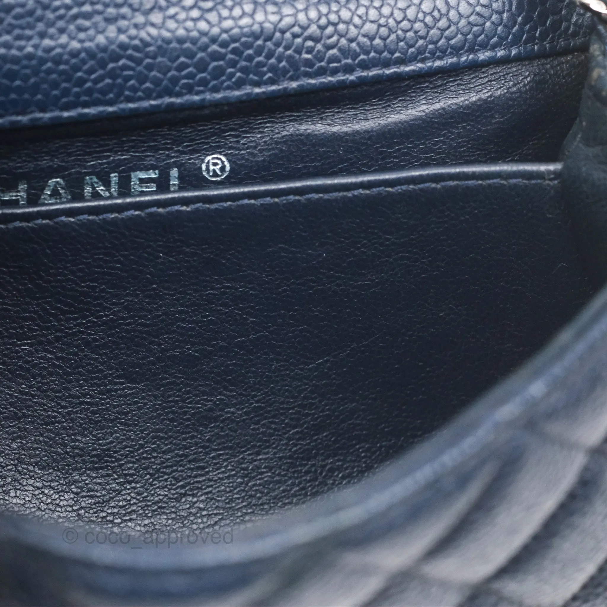 Chanel Quilted Extra Mini Rectangular Flap Dark Navy Caviar Silver Hardware
