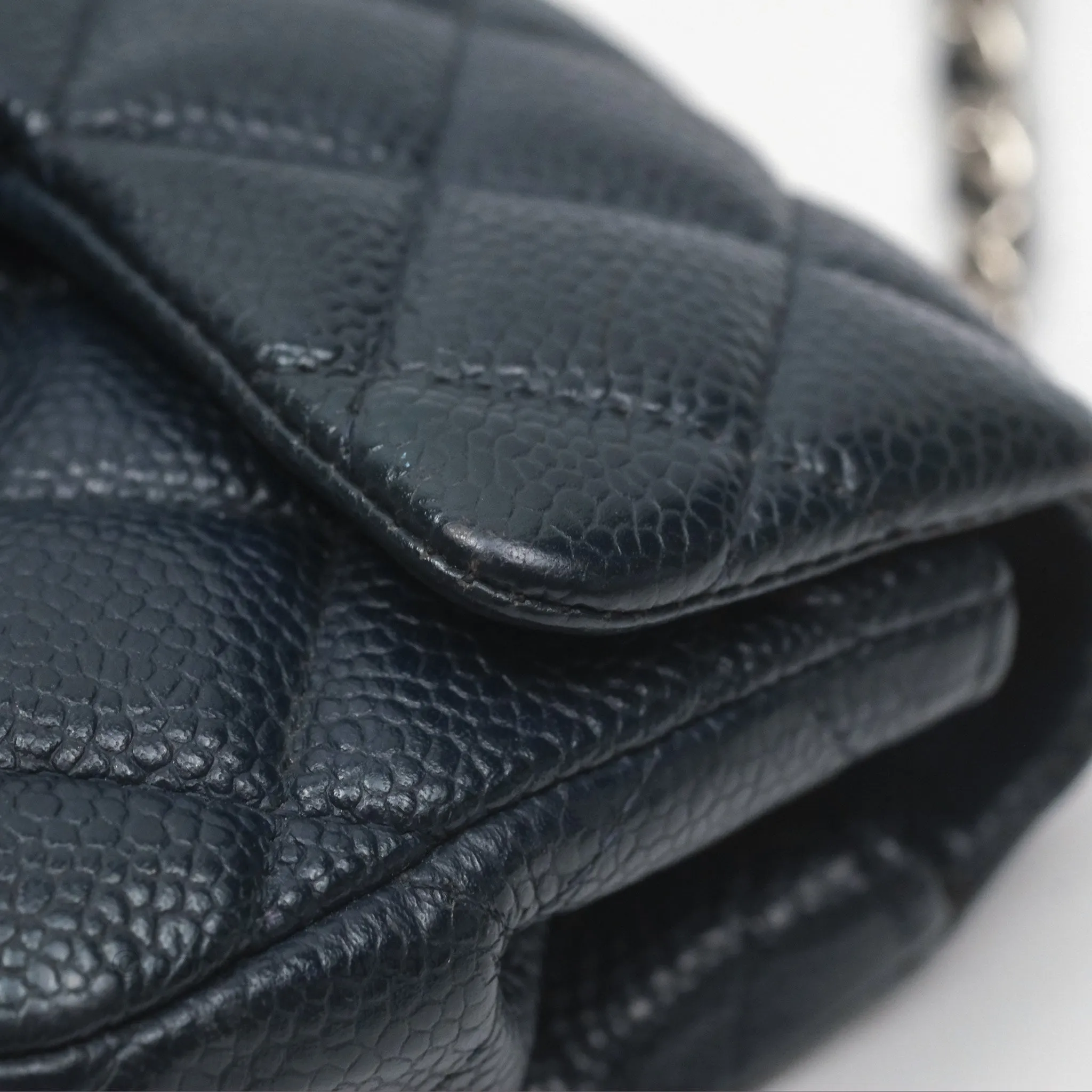 Chanel Quilted Extra Mini Rectangular Flap Dark Navy Caviar Silver Hardware