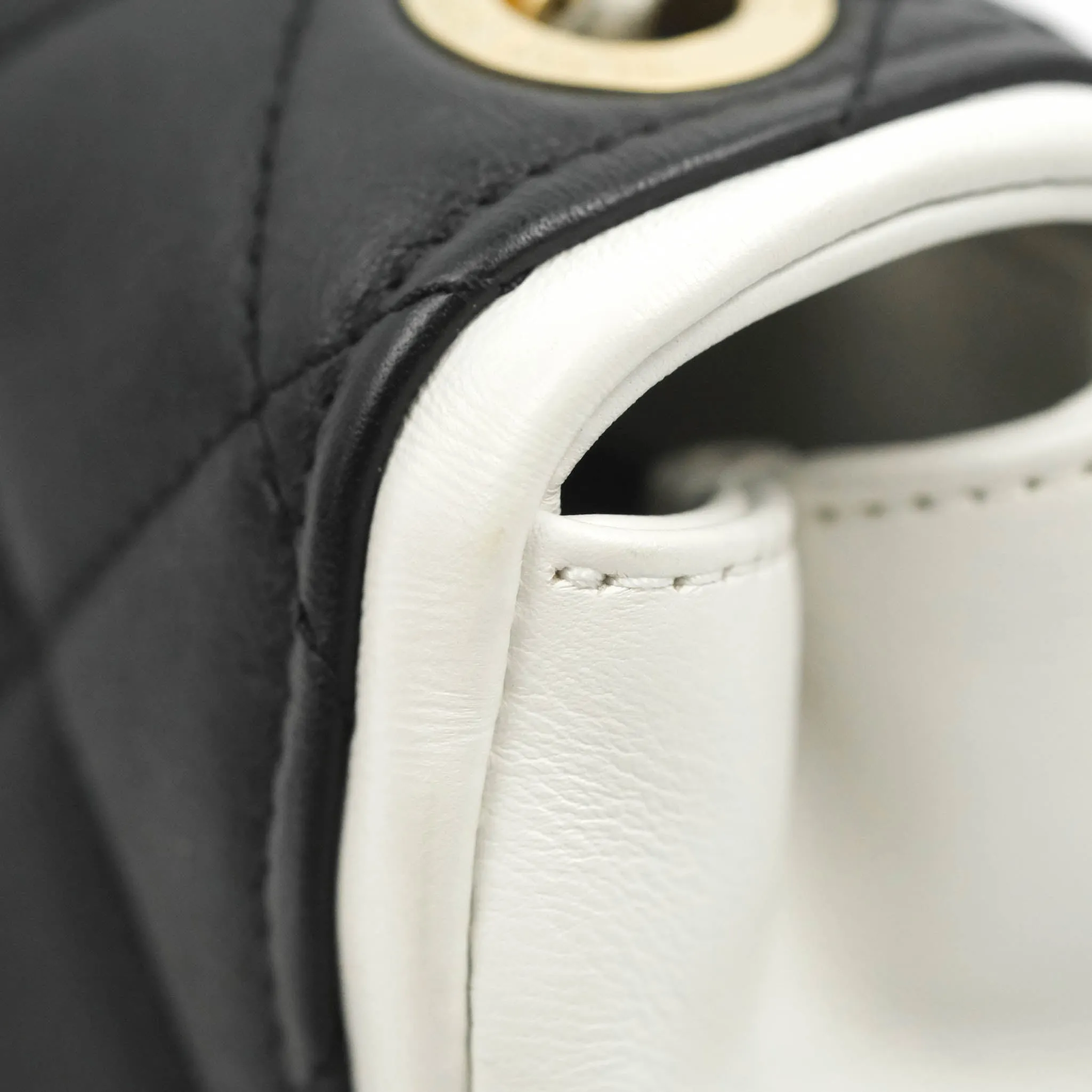 Chanel Quilted Graphic Mini Flap Bag Black White Gold Hardware