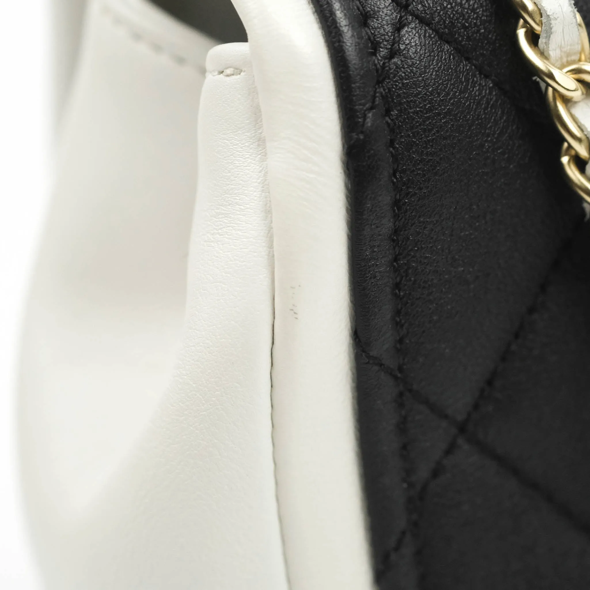 Chanel Quilted Graphic Mini Flap Bag Black White Gold Hardware
