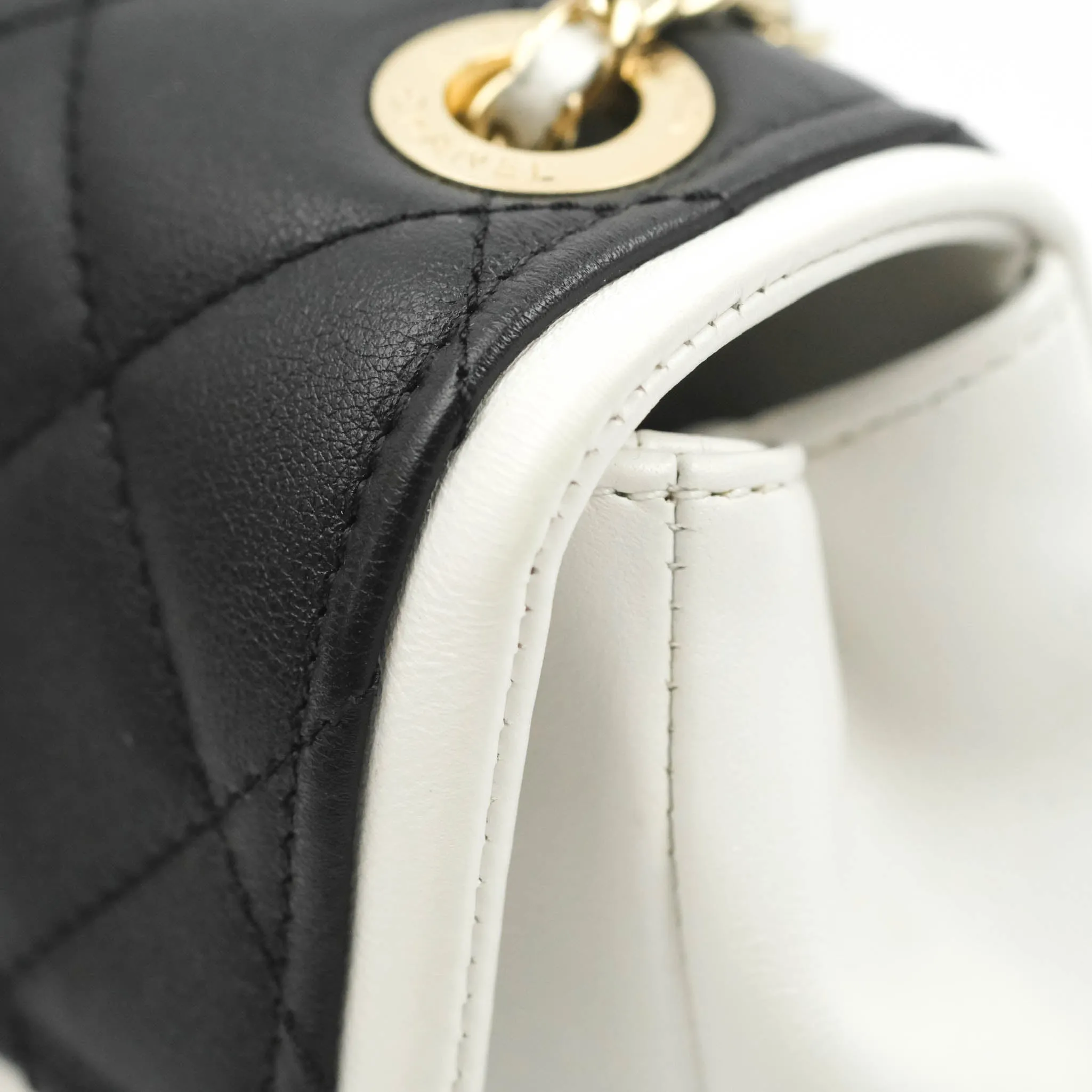 Chanel Quilted Graphic Mini Flap Bag Black White Gold Hardware