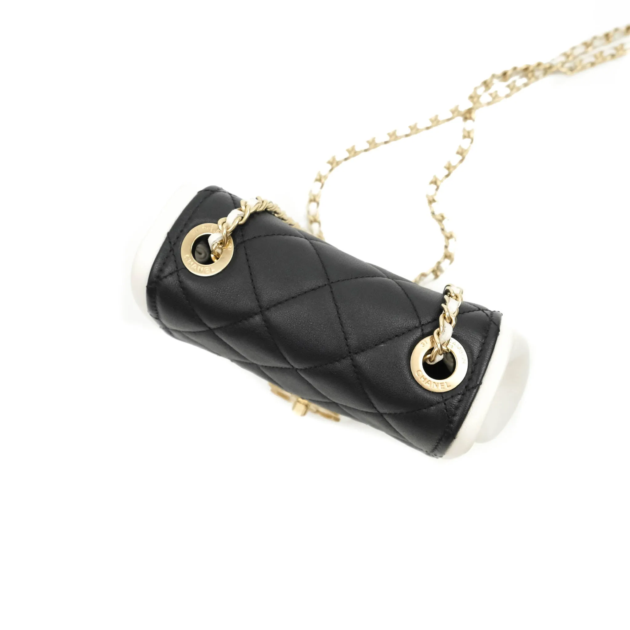 Chanel Quilted Graphic Mini Flap Bag Black White Gold Hardware