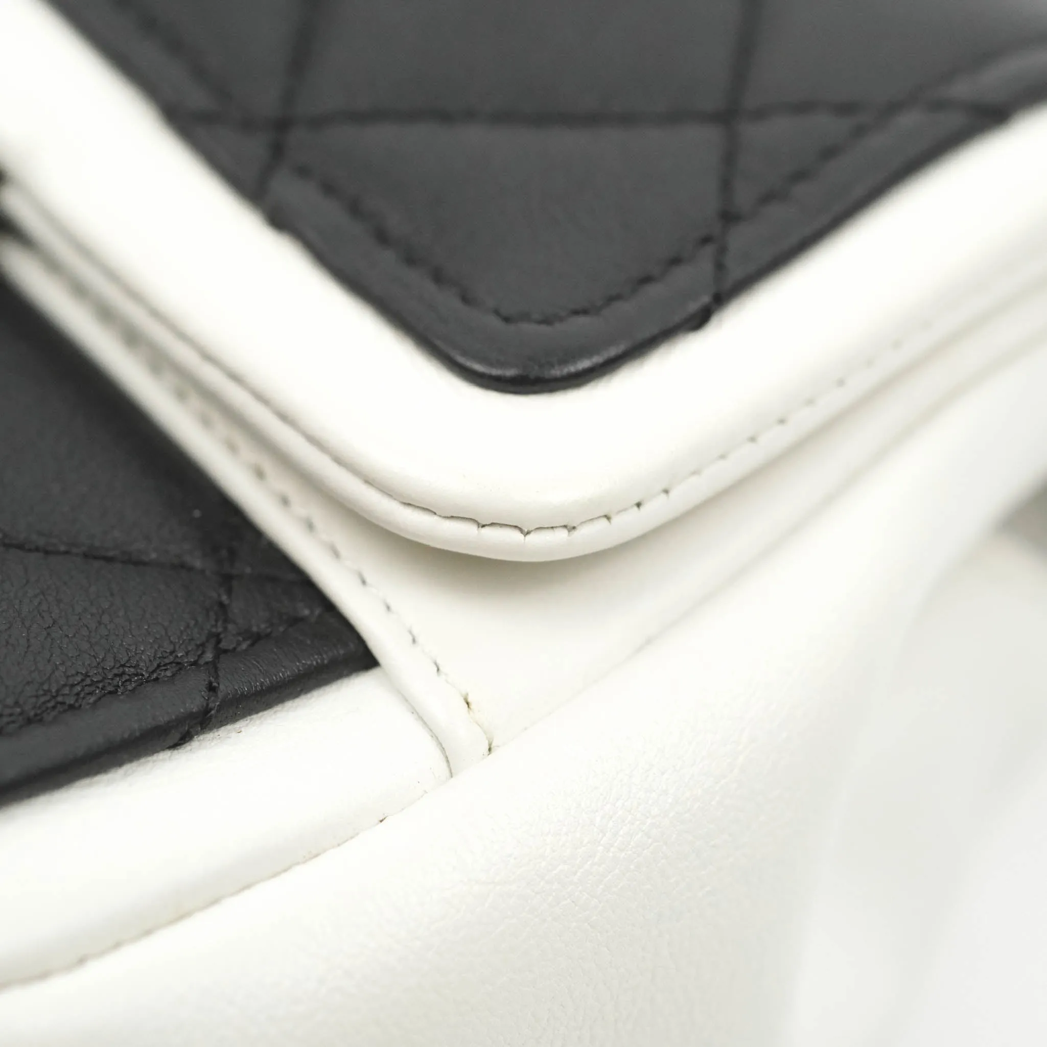 Chanel Quilted Graphic Mini Flap Bag Black White Gold Hardware