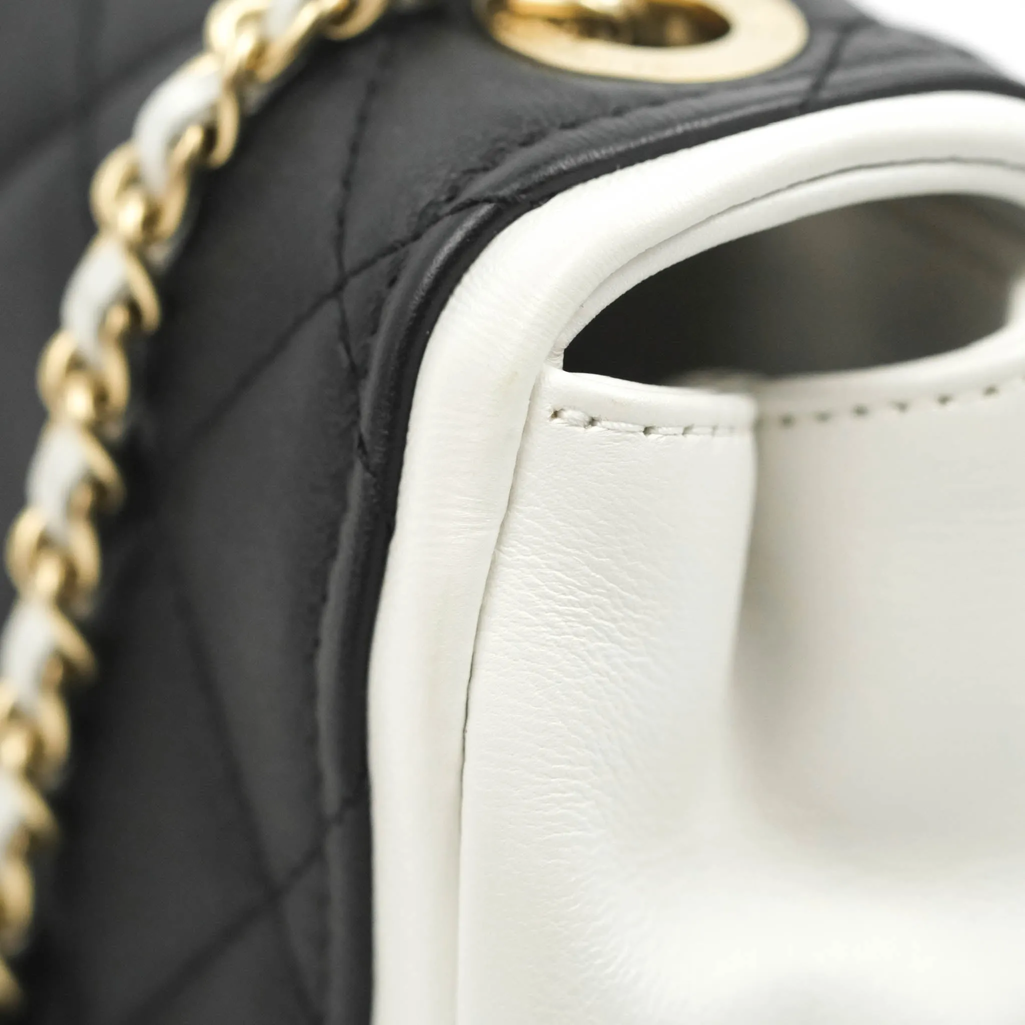 Chanel Quilted Graphic Mini Flap Bag Black White Gold Hardware