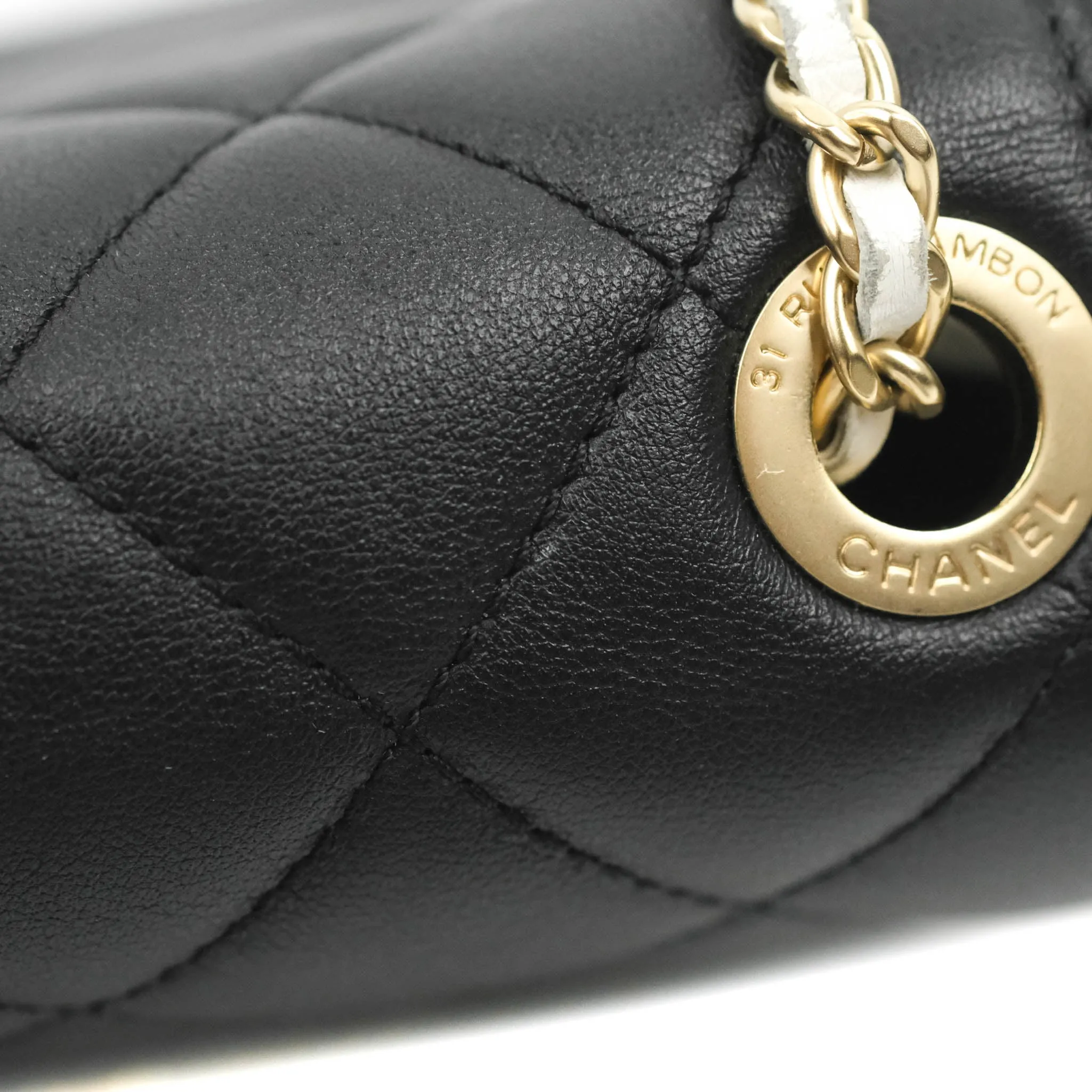Chanel Quilted Graphic Mini Flap Bag Black White Gold Hardware