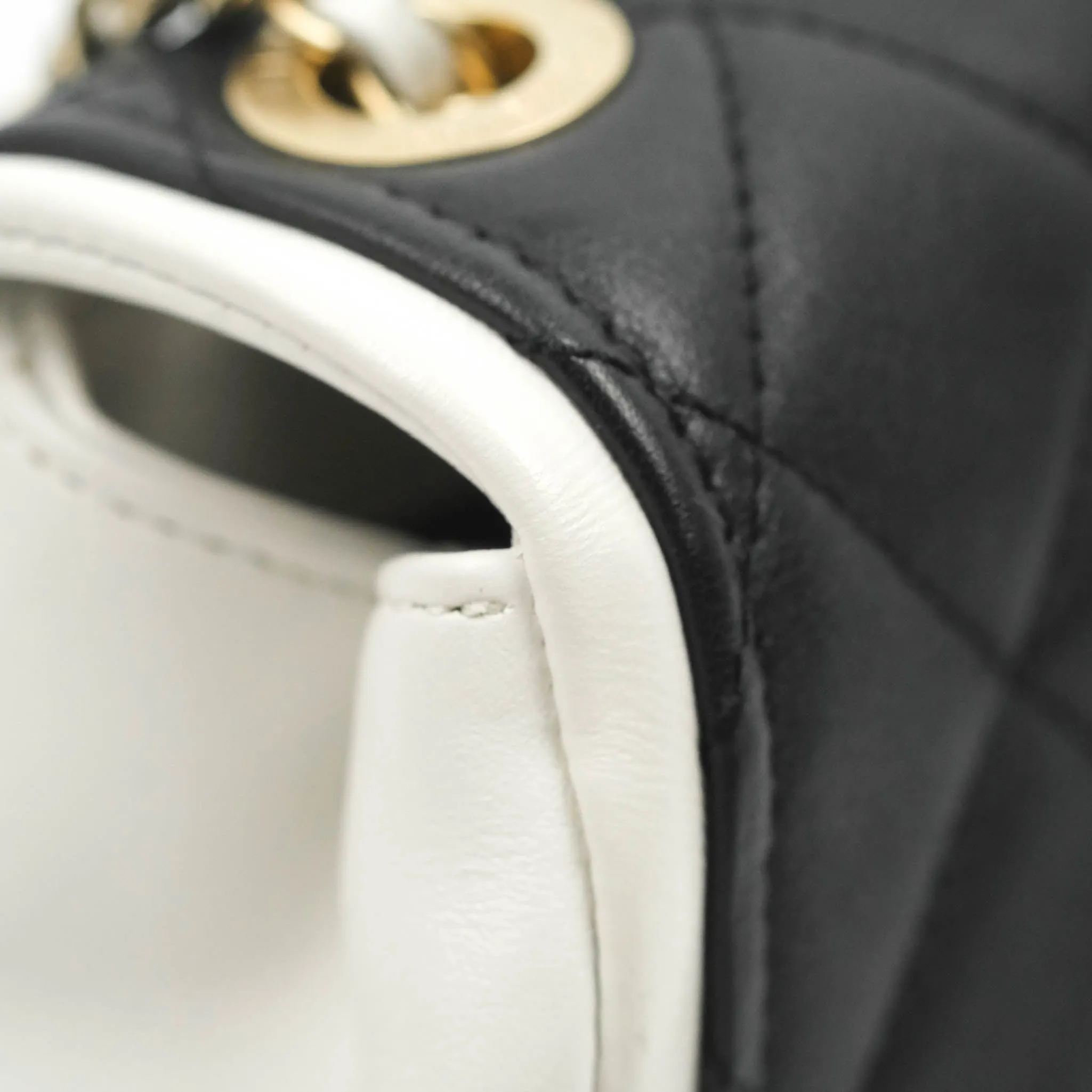 Chanel Quilted Graphic Mini Flap Bag Black White Gold Hardware