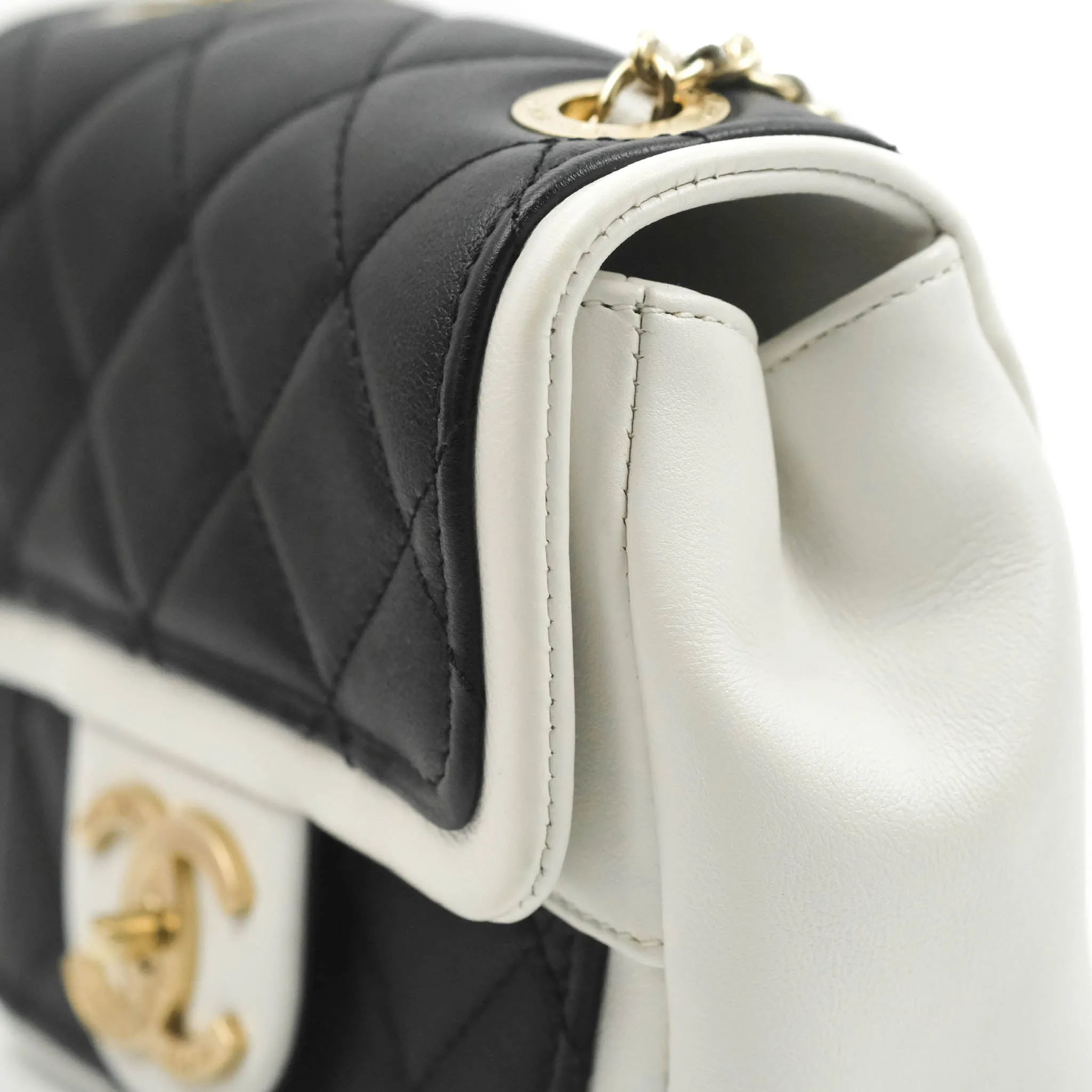 Chanel Quilted Graphic Mini Flap Bag Black White Gold Hardware