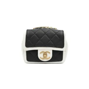 Chanel Quilted Graphic Mini Flap Bag Black White Gold Hardware