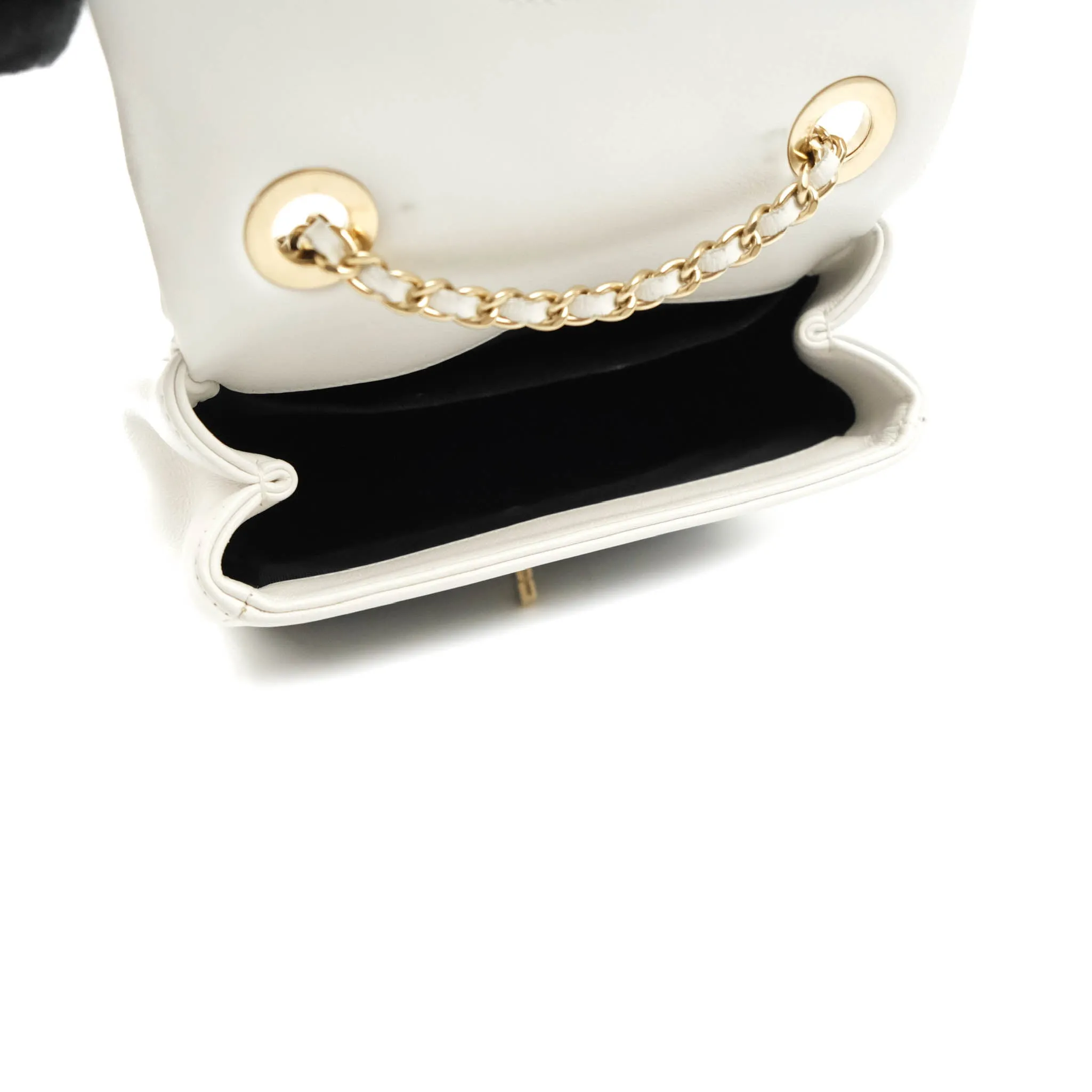 Chanel Quilted Graphic Mini Flap Bag Black White Gold Hardware