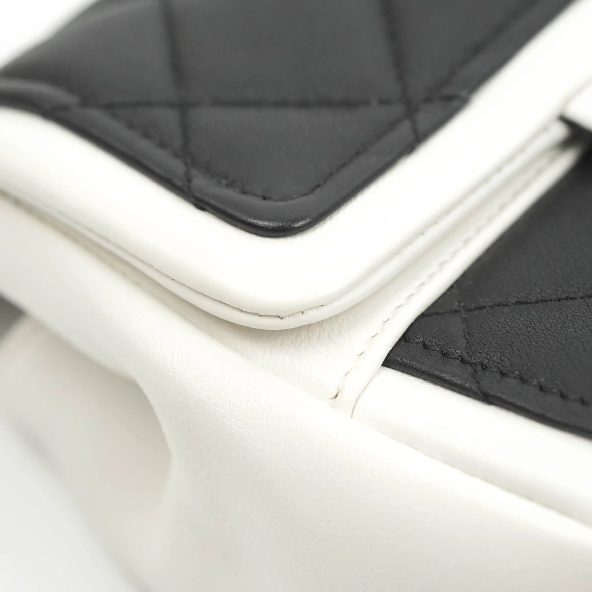 Chanel Quilted Graphic Mini Flap Bag Black White Gold Hardware