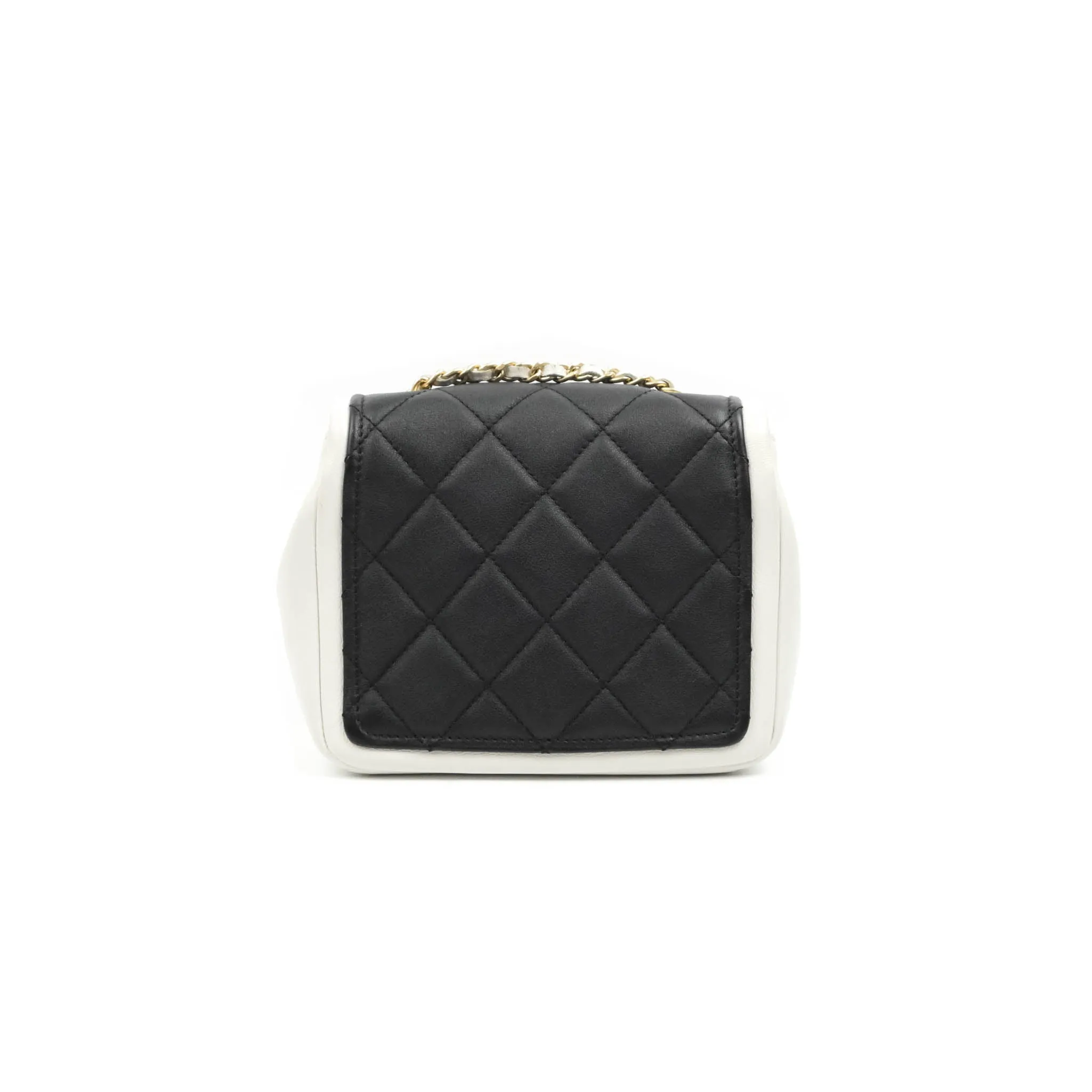 Chanel Quilted Graphic Mini Flap Bag Black White Gold Hardware
