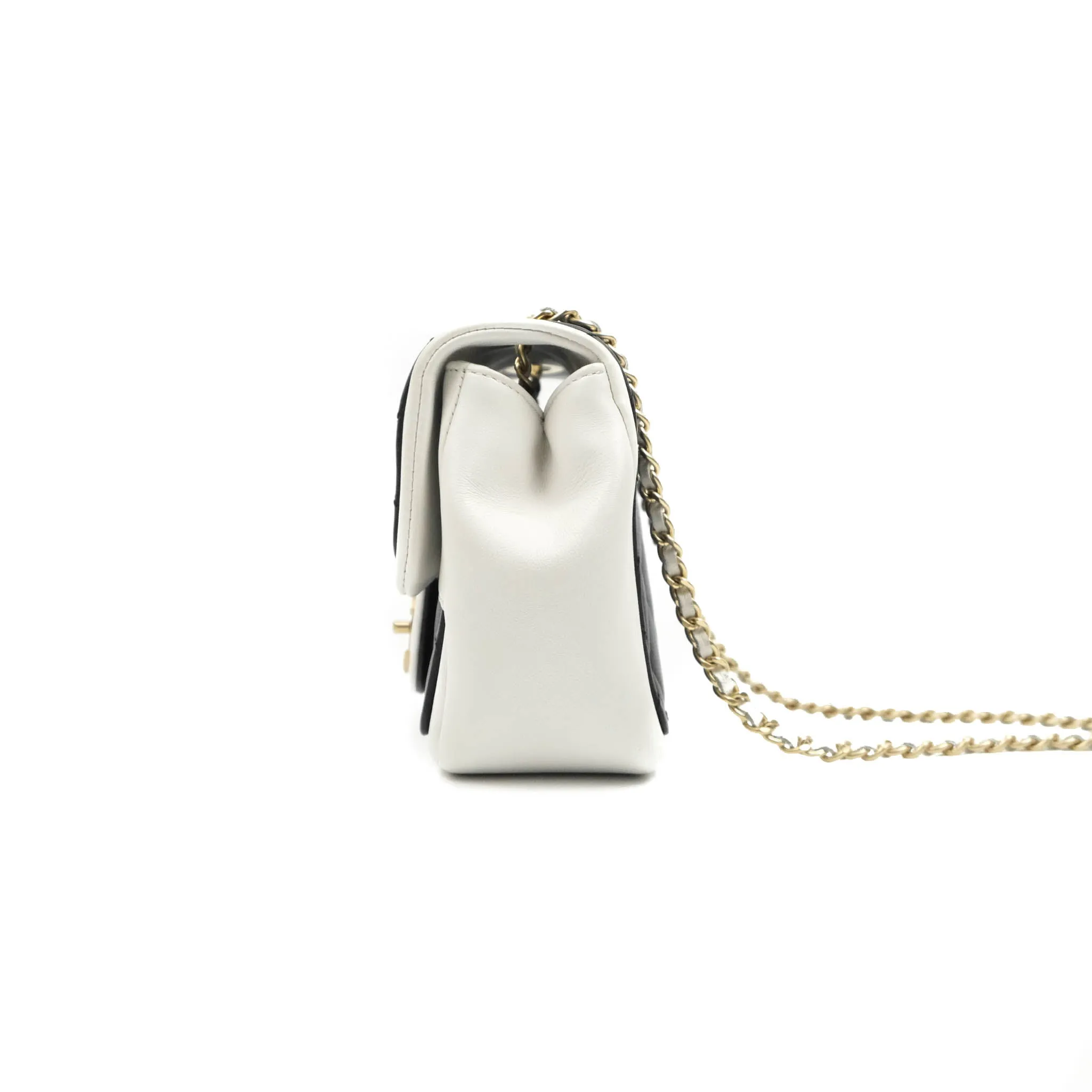 Chanel Quilted Graphic Mini Flap Bag Black White Gold Hardware