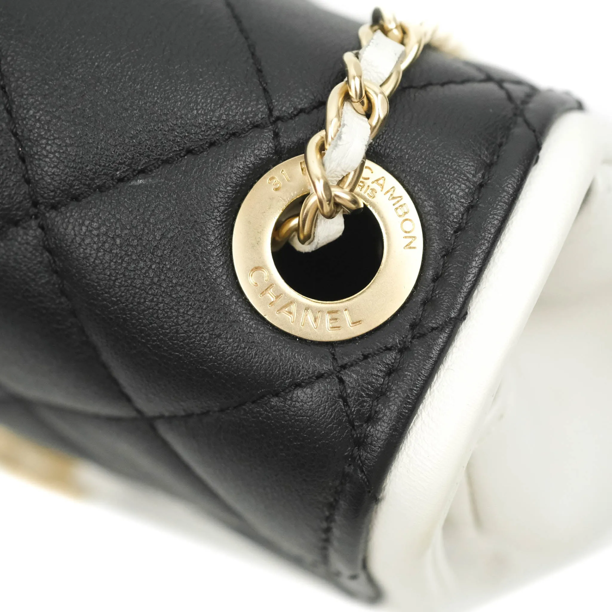Chanel Quilted Graphic Mini Flap Bag Black White Gold Hardware