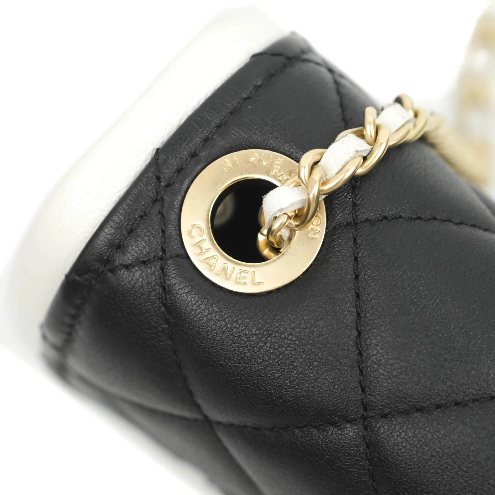 Chanel Quilted Graphic Mini Flap Bag Black White Gold Hardware