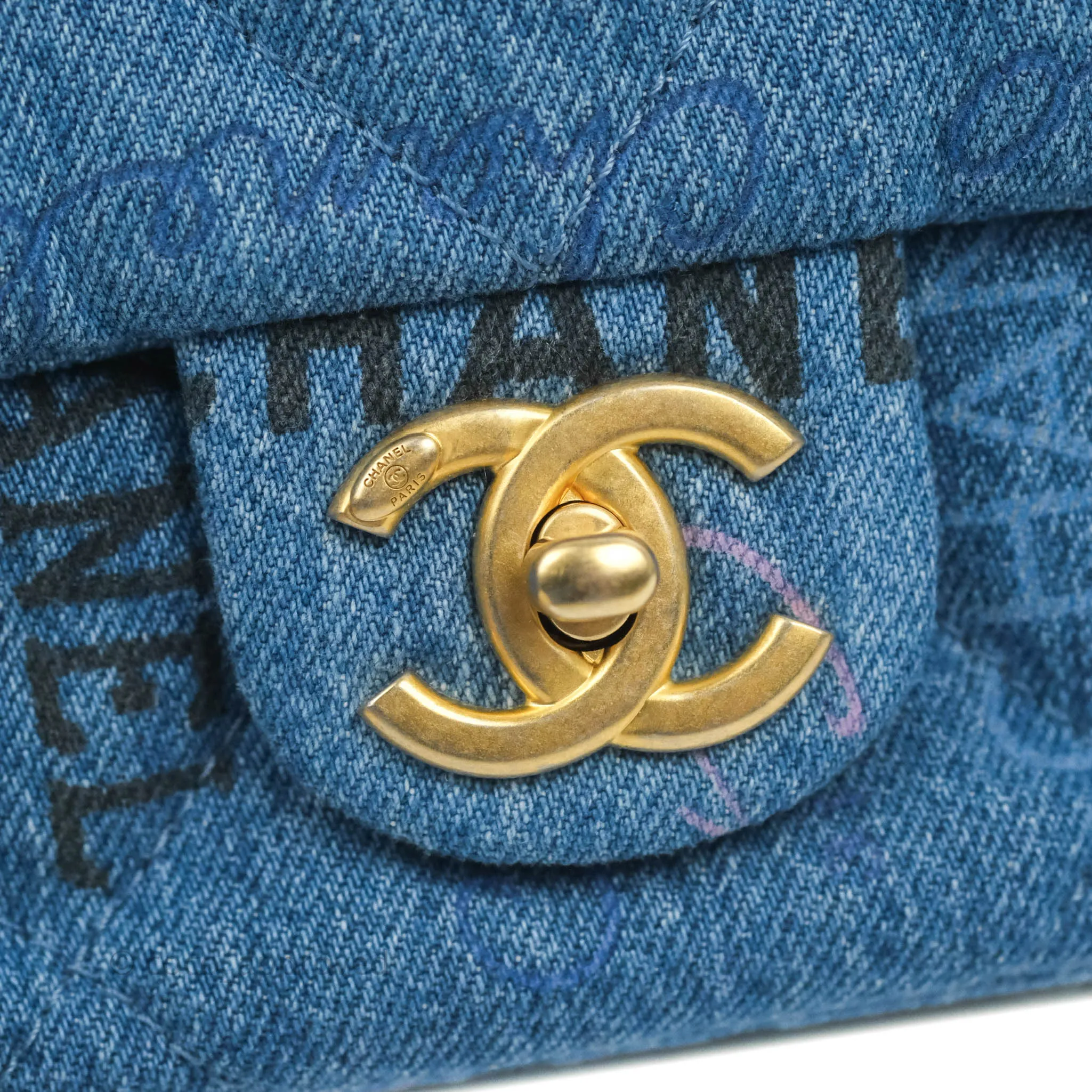 Chanel Quilted Large Denim Mood Flap Blue Multicolor 22P