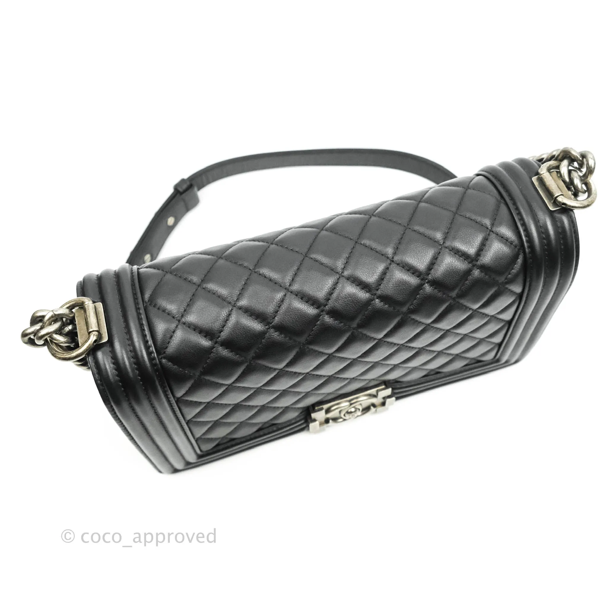 Chanel Quilted Medium Black Calfskin Boy Flap Ruthenium Hardware