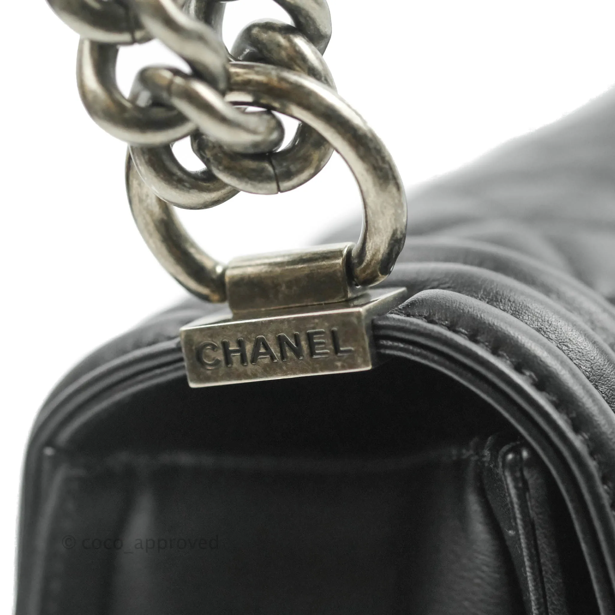 Chanel Quilted Medium Black Calfskin Boy Flap Ruthenium Hardware