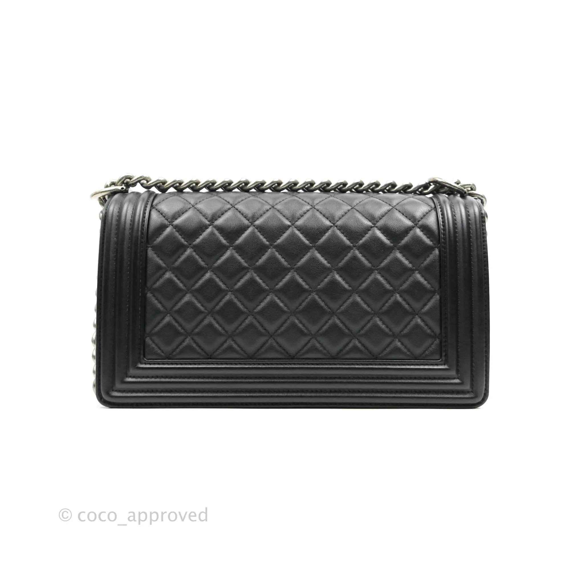 Chanel Quilted Medium Black Calfskin Boy Flap Ruthenium Hardware