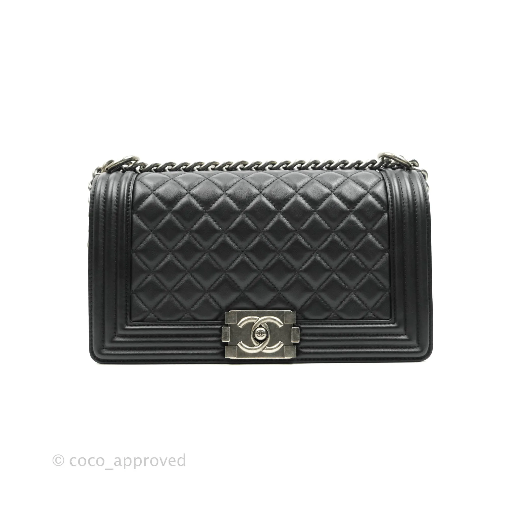 Chanel Quilted Medium Black Calfskin Boy Flap Ruthenium Hardware
