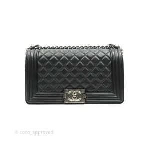 Chanel Quilted Medium Black Calfskin Boy Flap Ruthenium Hardware