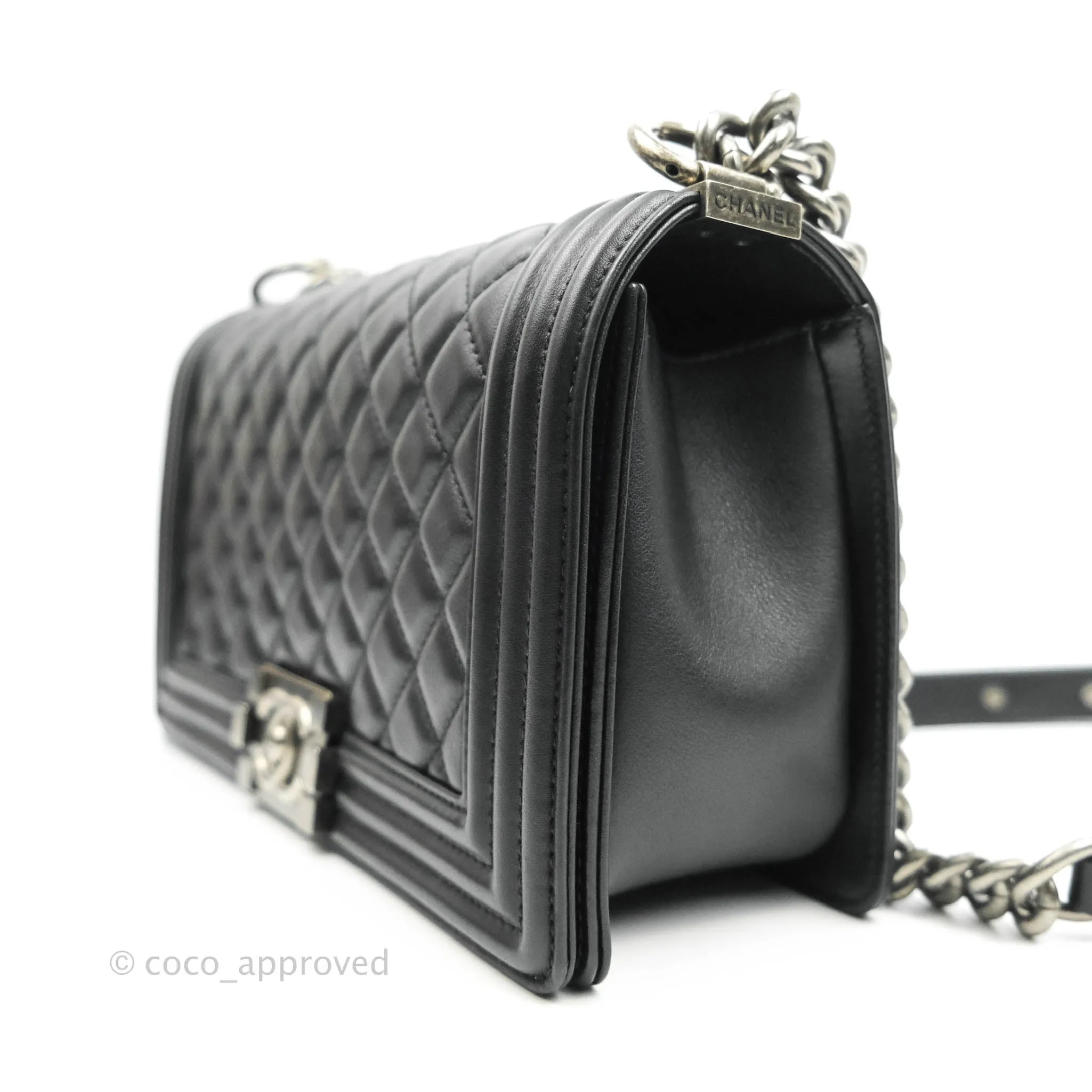 Chanel Quilted Medium Black Calfskin Boy Flap Ruthenium Hardware