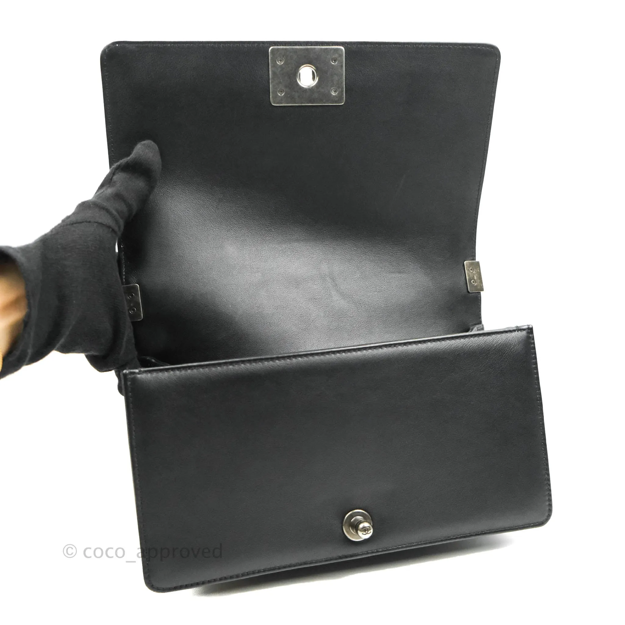 Chanel Quilted Medium Black Calfskin Boy Flap Ruthenium Hardware