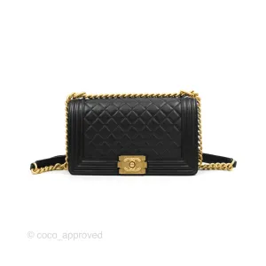 Chanel Quilted Medium Boy Black Calfskin Aged Gold Hardware