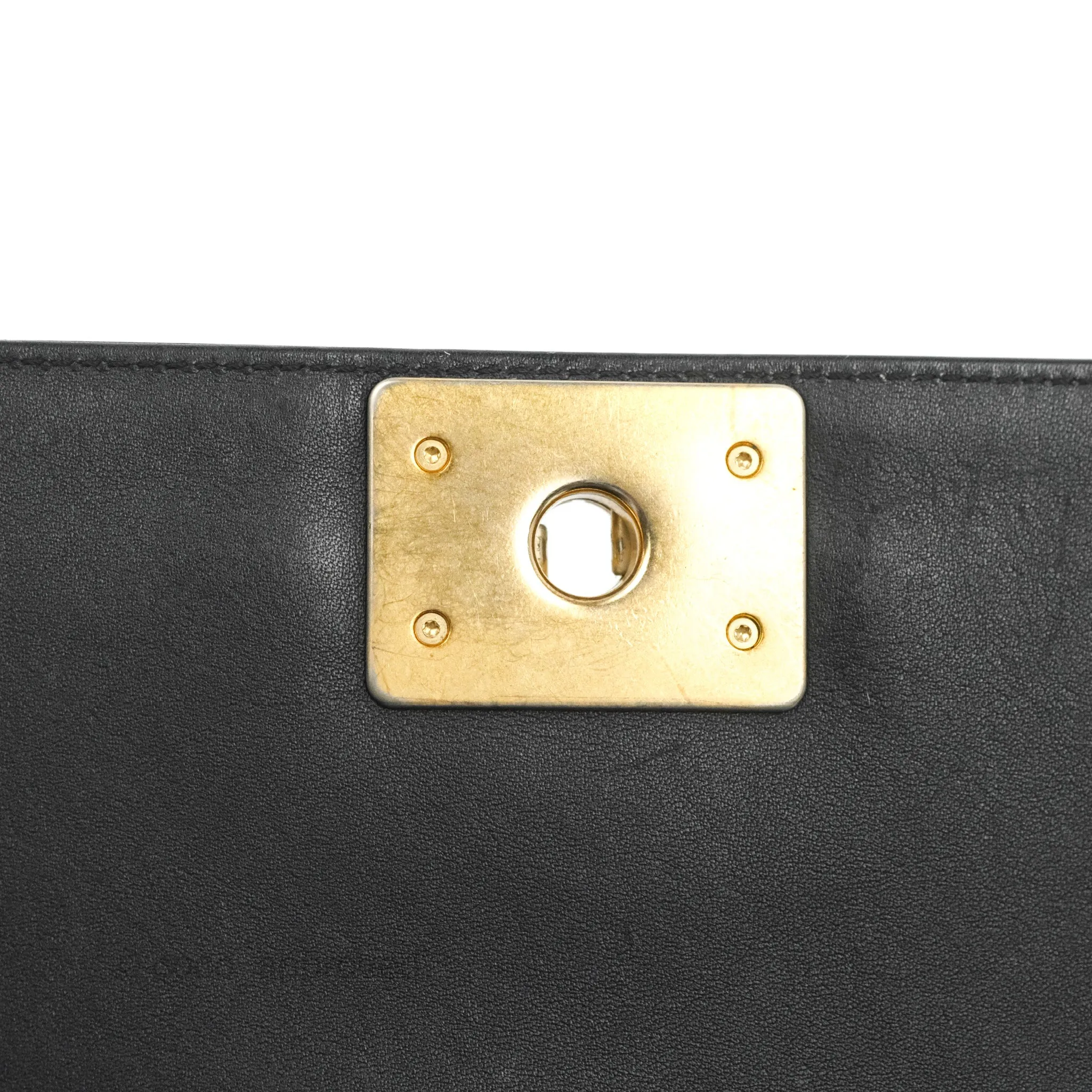 Chanel Quilted Medium Boy Black Calfskin Aged Gold Hardware